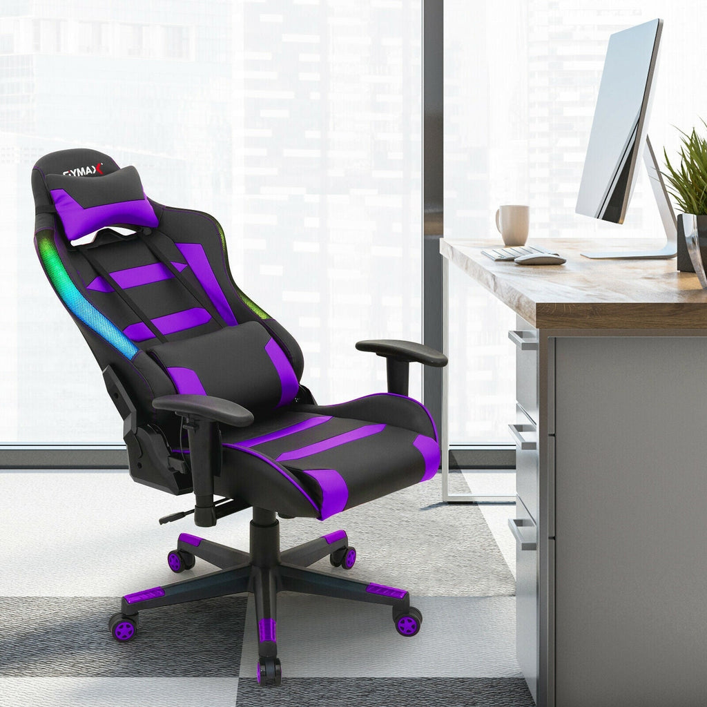 Adjustable Swivel Gaming Chair with LED Lights and Remote