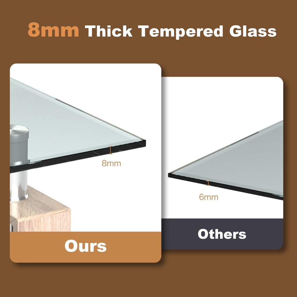 Rectangle Glass Coffee Table with Metal Legs for Living Room