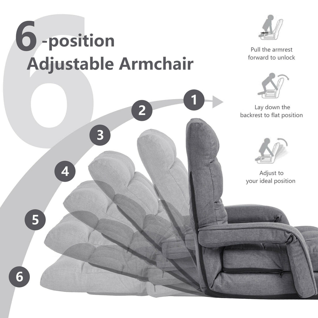 Folding Lazy Floor Chair Sofa with Armrests and Pillow