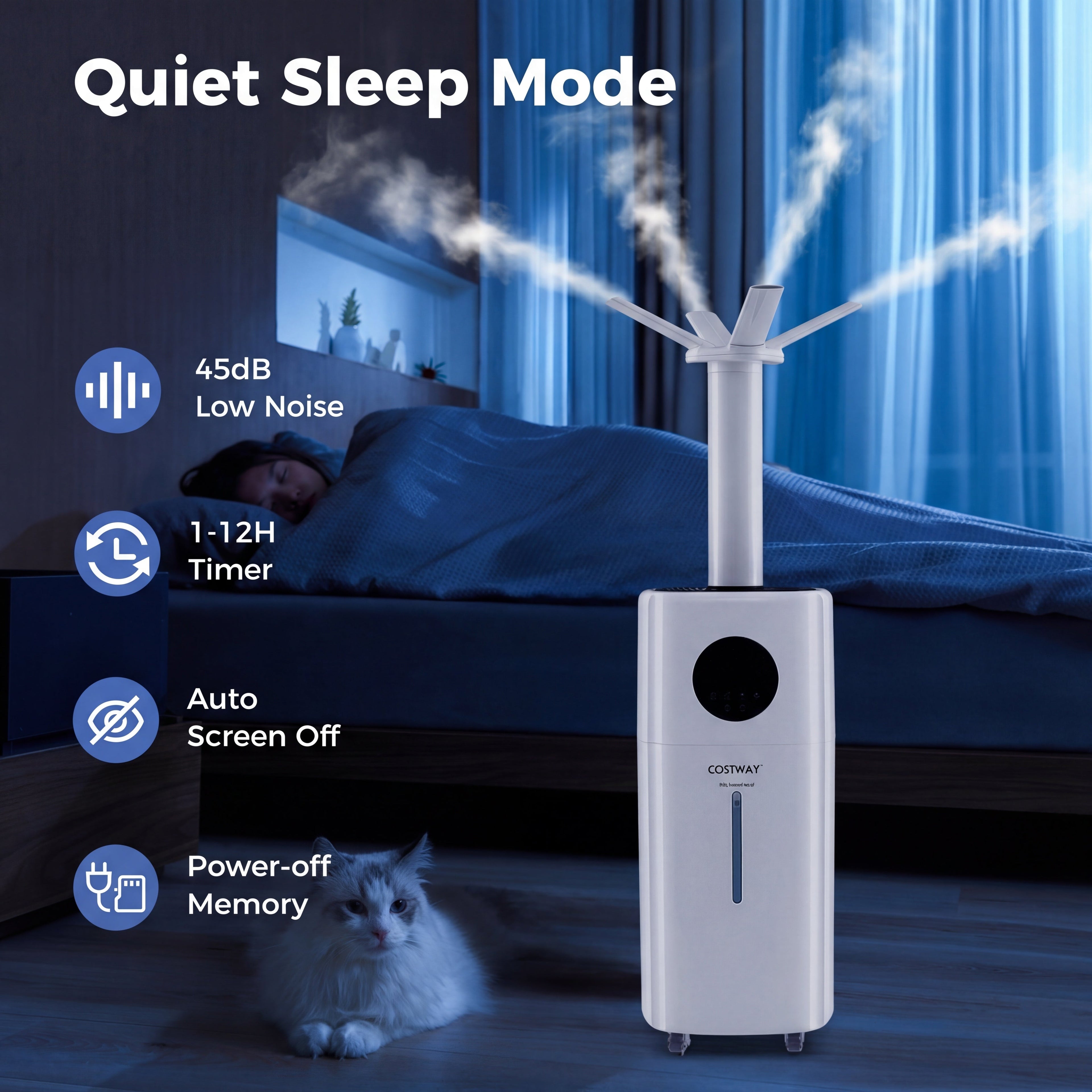 5.5Gal Humidifier with 360¬∞ Nozzles and Wheels for Large Room-White