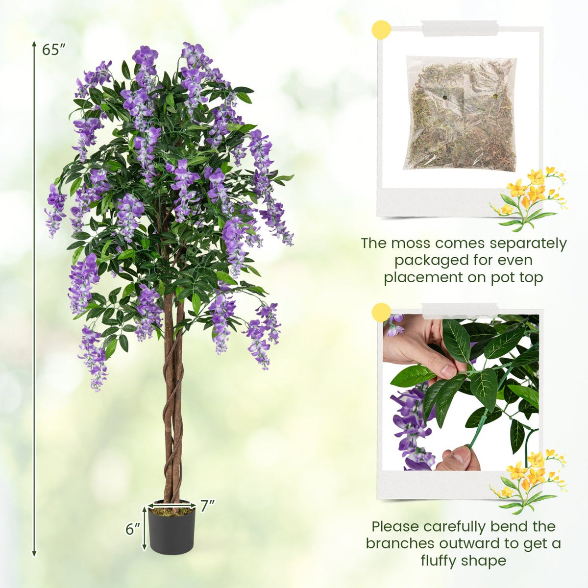 Artificial Wisteria Tree 5.5 FT with Nursery Pot Set of 2