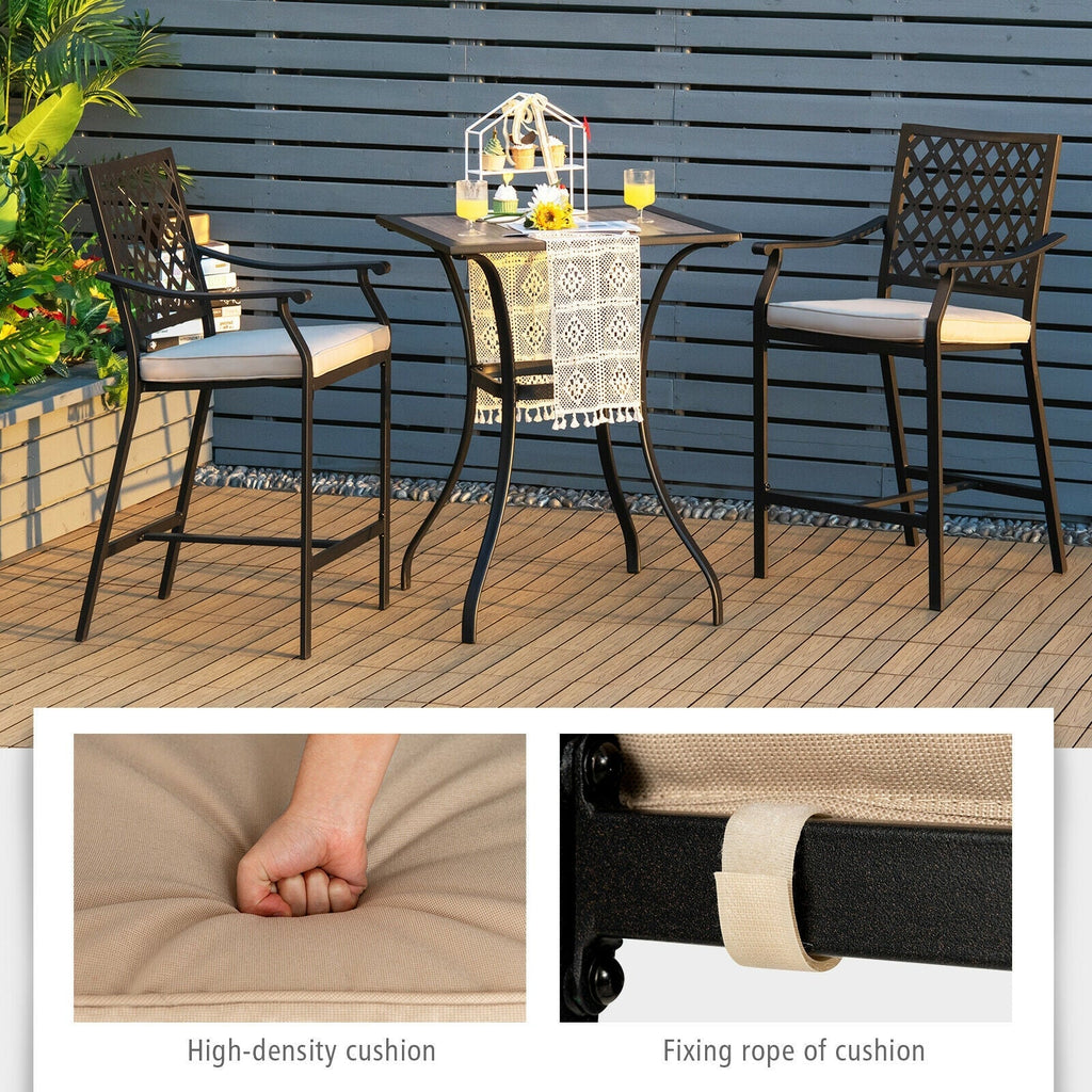 2 Pieces Patio Bar Stool with Height Cushion and Armrest