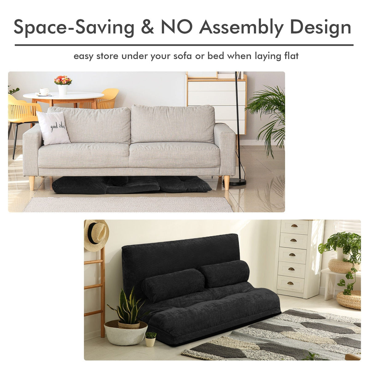 6-Position Adjustable Sleeper Lounge Couch with 2 Pillows