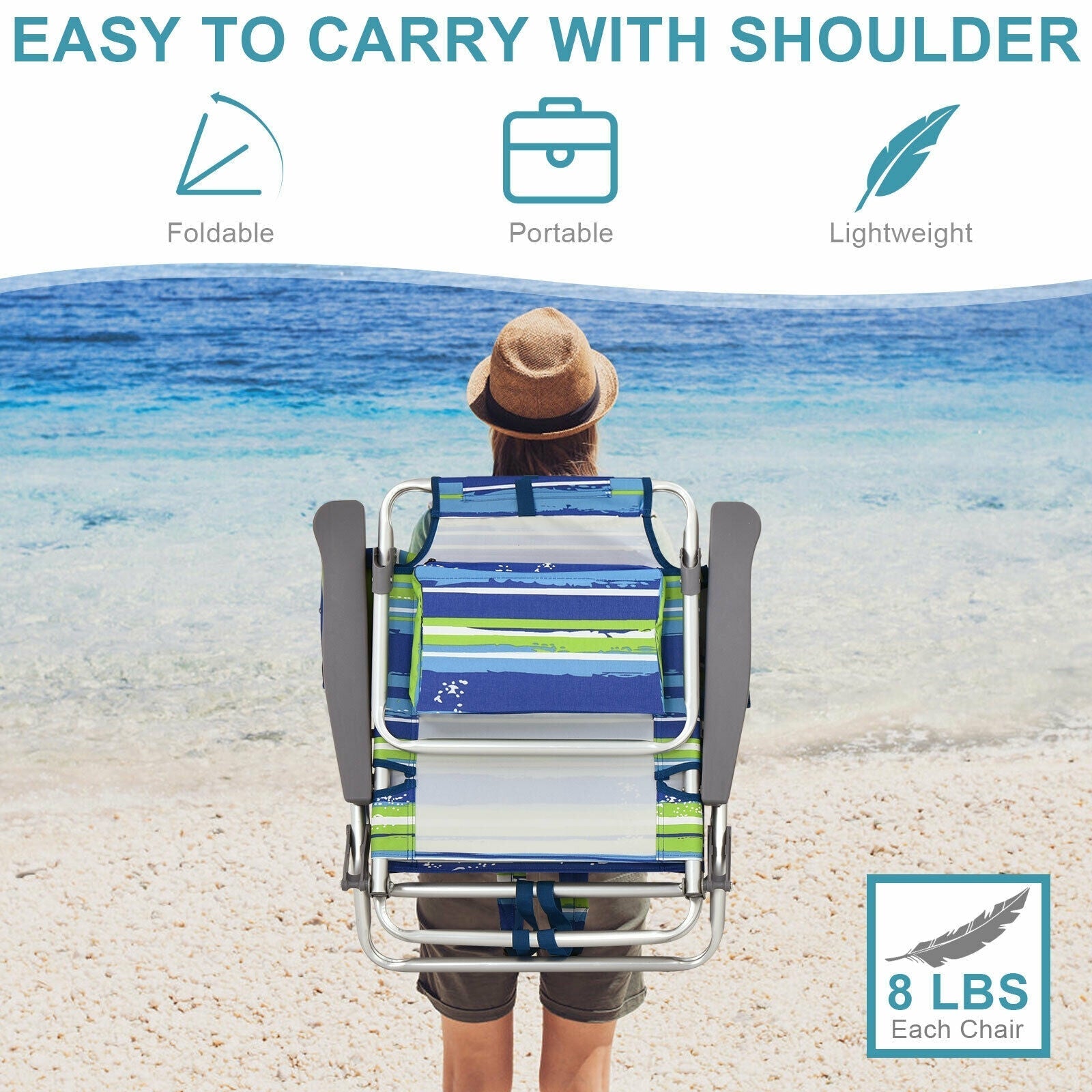 4-Pack 5-Position Outdoor Folding Backpack Beach Reclining Chair with Pillow