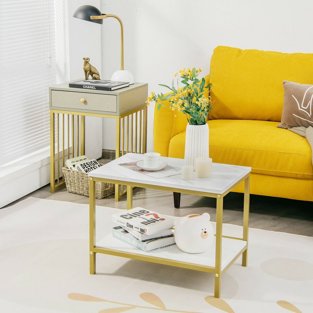 2 Pieces Modern Nesting Coffee Table Set with Drawer and Shelf-White