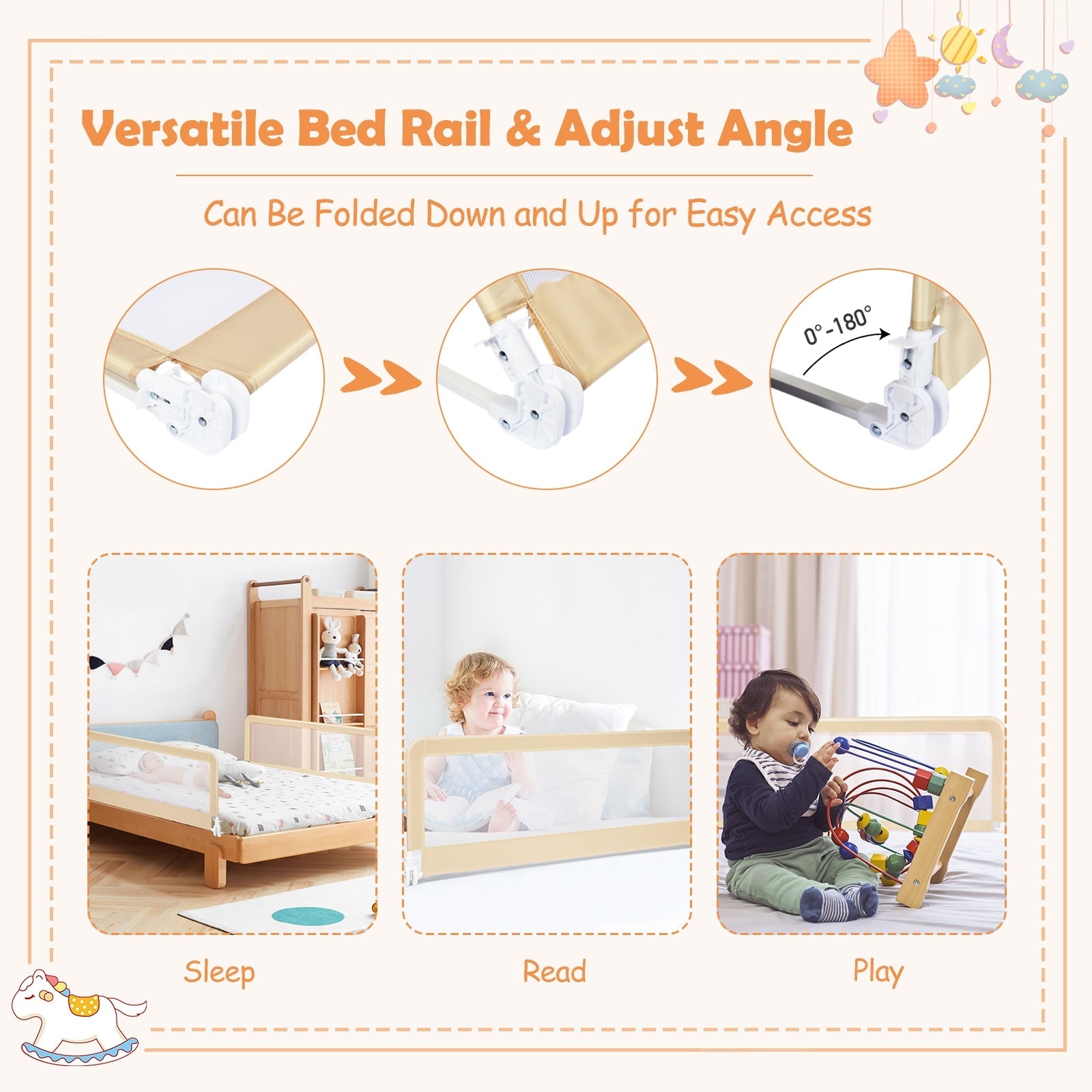 59 Inch Folding Breathable Baby Bed Rail Guard with Safety Strap