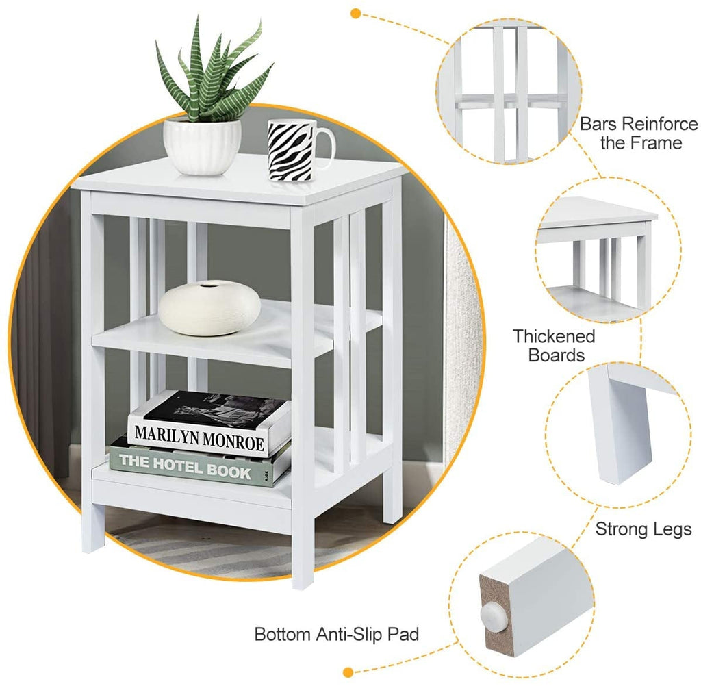 2 Pieces 3-Tier Nightstand with Reinforced Bars and Stable Structure