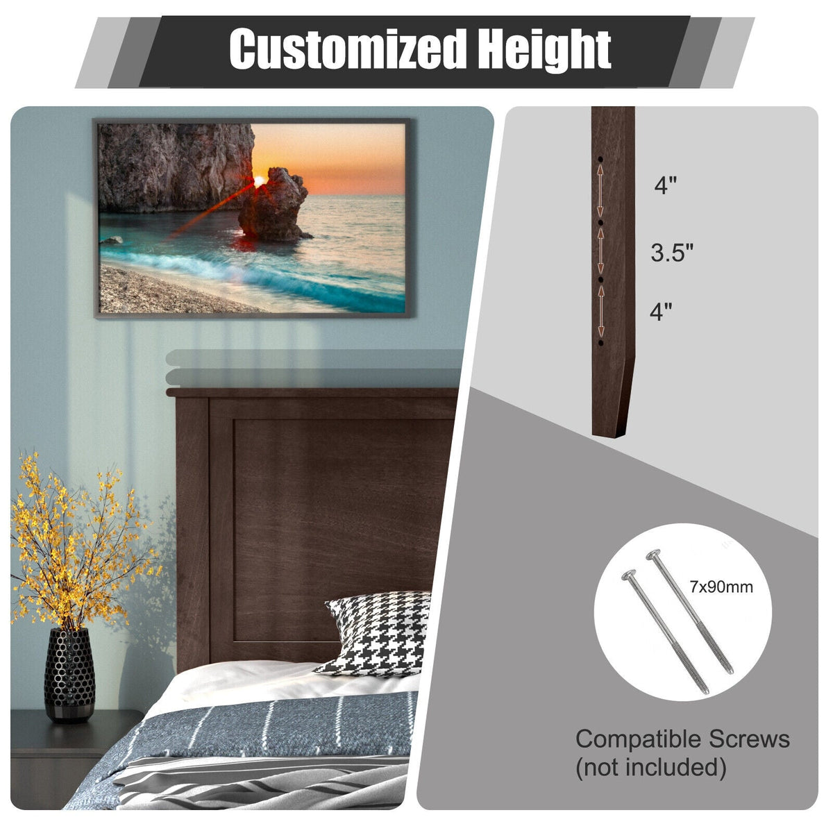 Solid Wood Flat Panel Headboard for Twin-size Bed