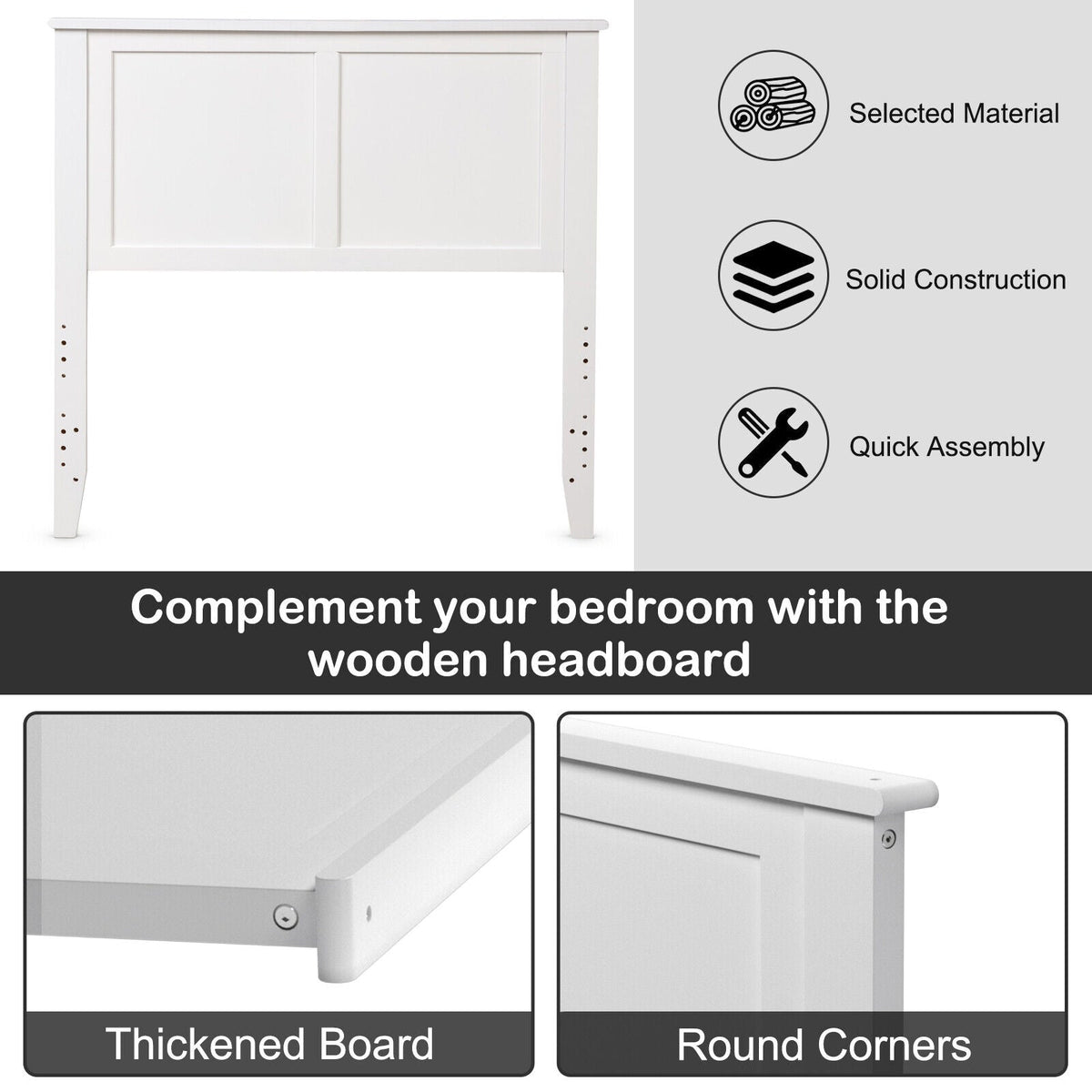 Solid Wood Flat Panel Headboard for Twin-size Bed