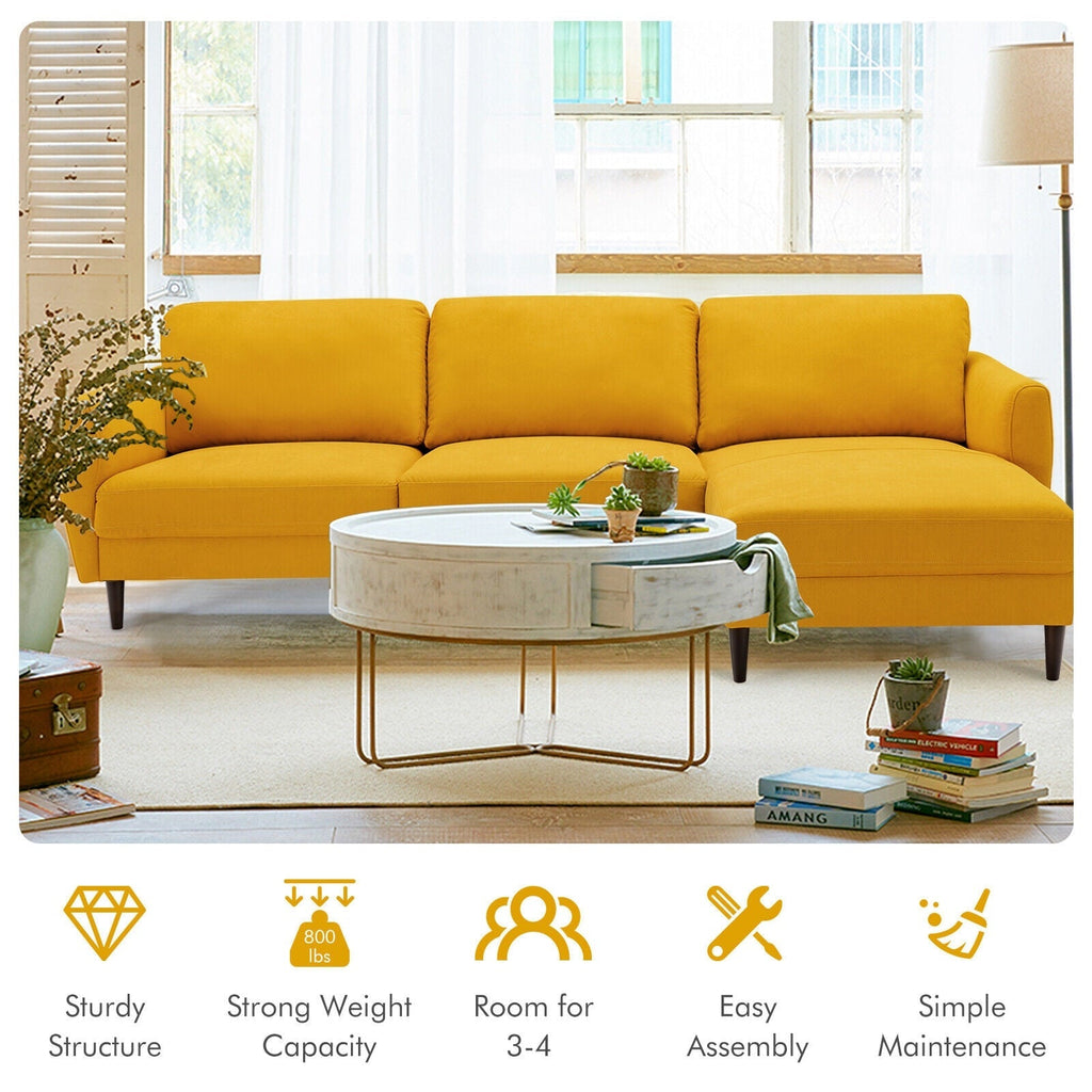 L-Shaped Fabric Sectional Sofa with Chaise Lounge and Solid Wood Legs