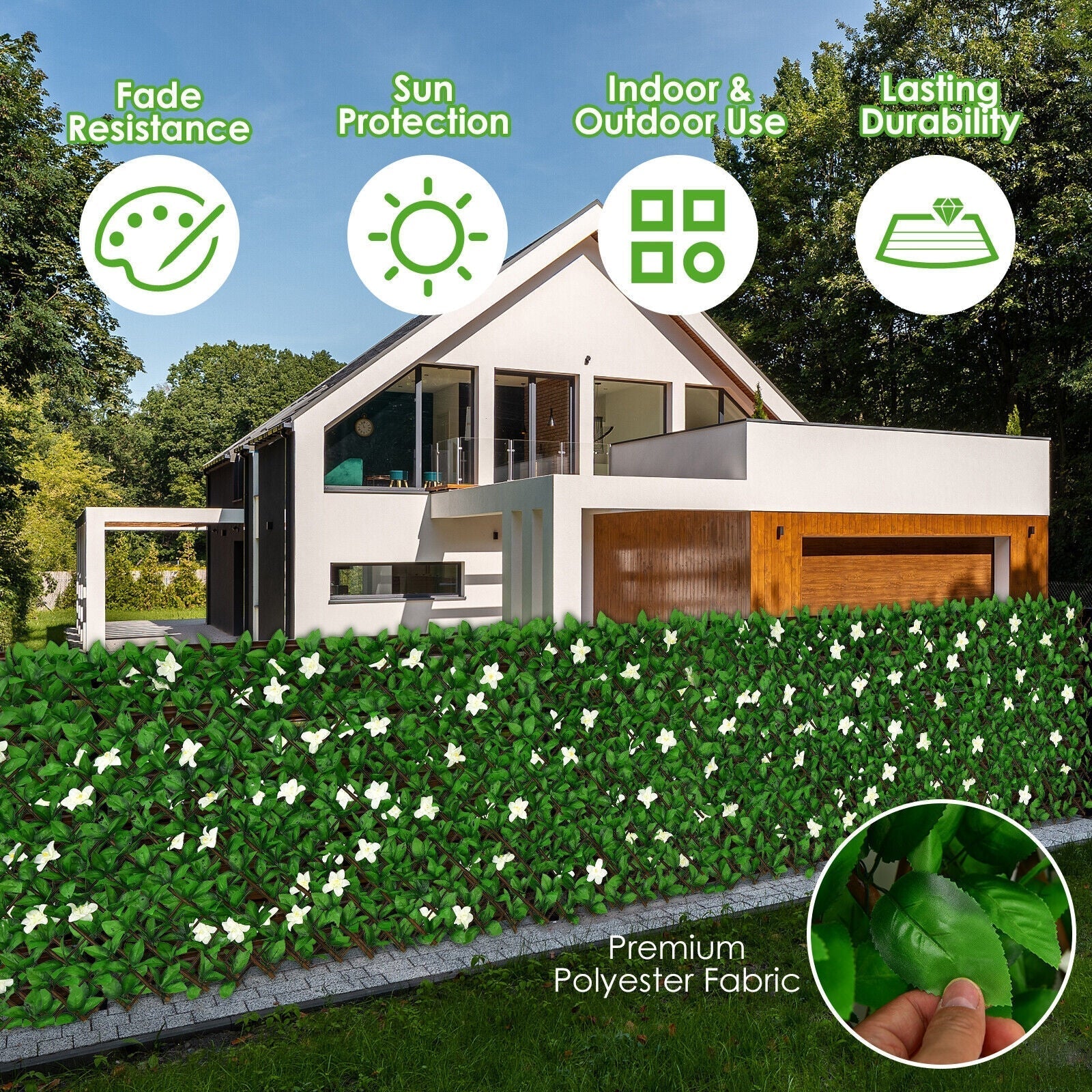 4 Pieces Expandable Faux Ivy Privacy Screen Fence Panel Pack with Flower