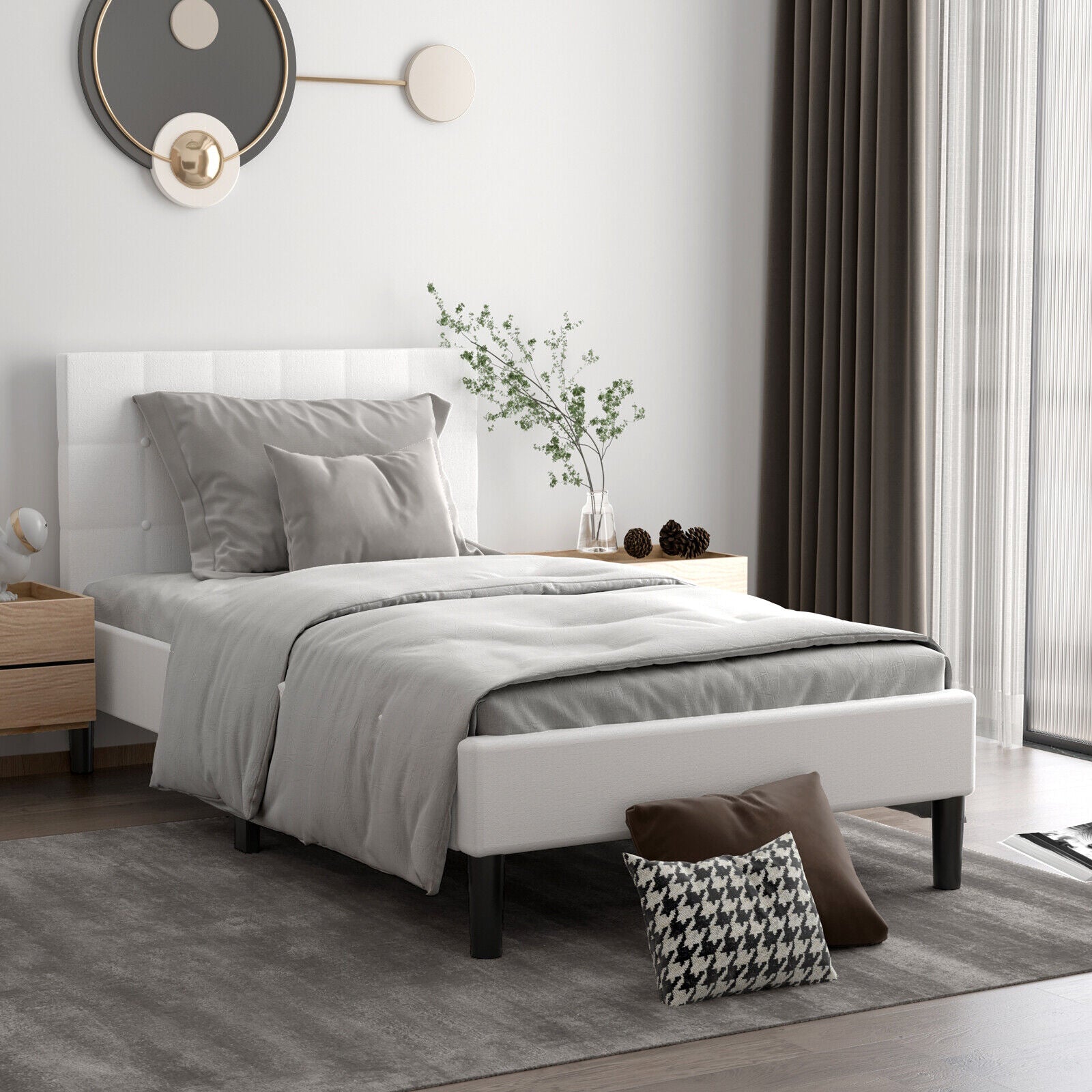 Platform Bed with Button Tufted Headboard