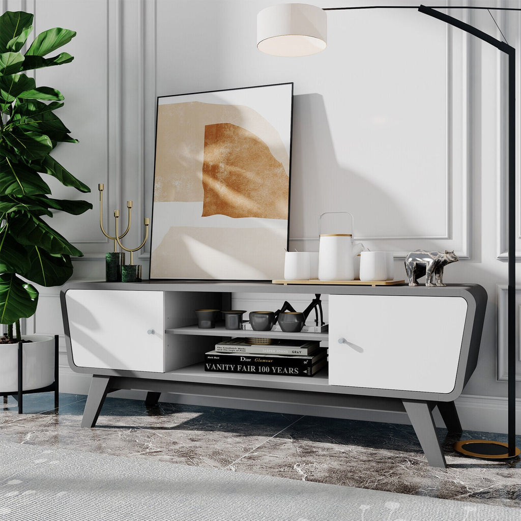 Sliding Door TV Stand with Adjustable Shelf for TVs up to 55 Inch