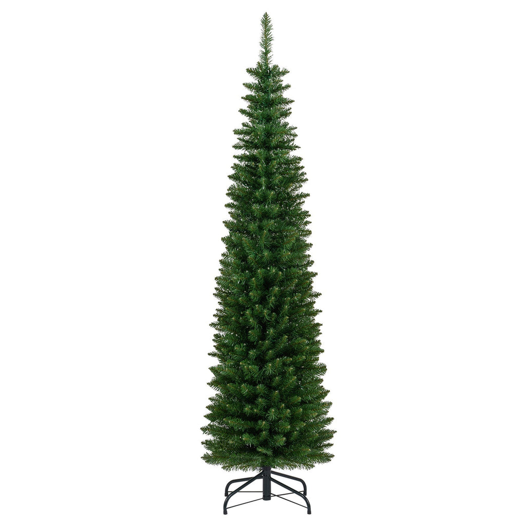 5/6/7/8/9 Feet Pre-lit Pencil Artificial Christmas Tree with 150/180/200//300/400 Warm White LED Lights