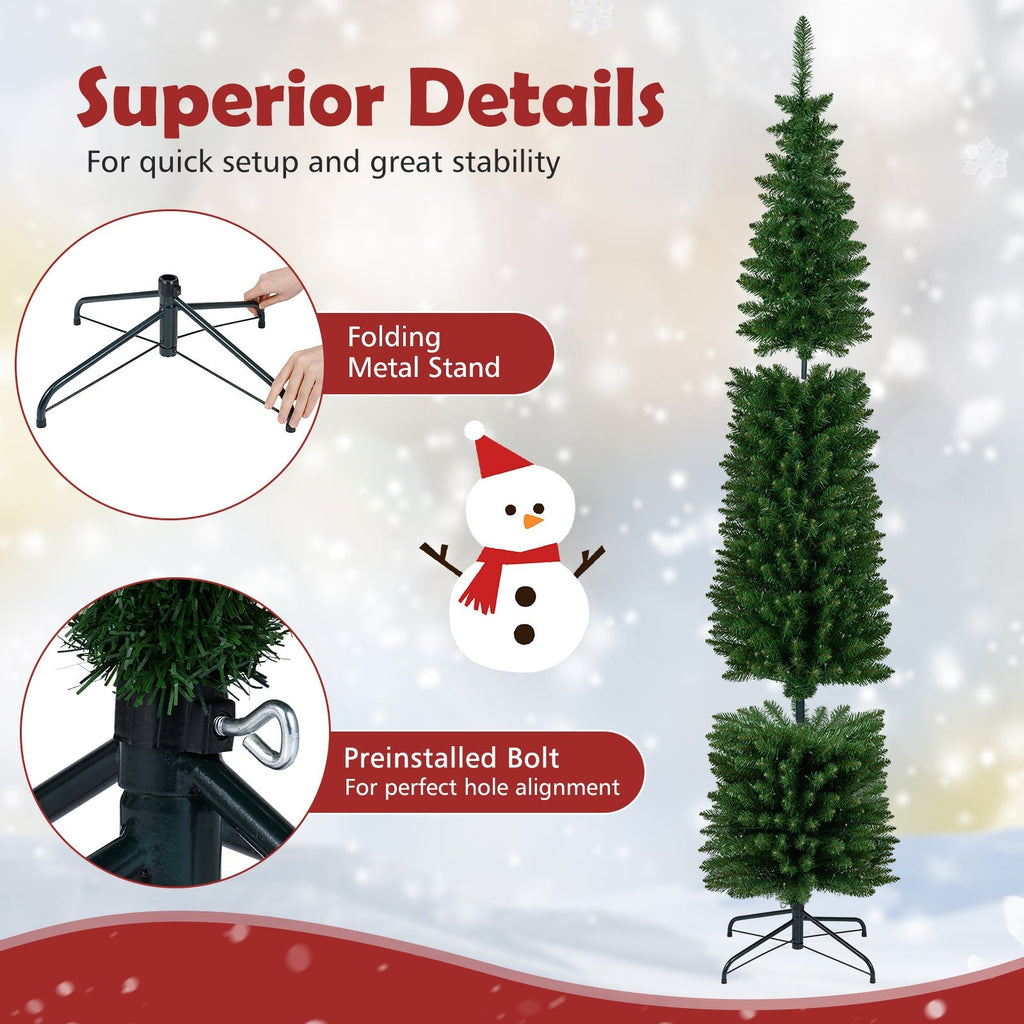 5/6/7/8/9 Feet Pre-lit Pencil Artificial Christmas Tree with 150/180/200//300/400 Warm White LED Lights