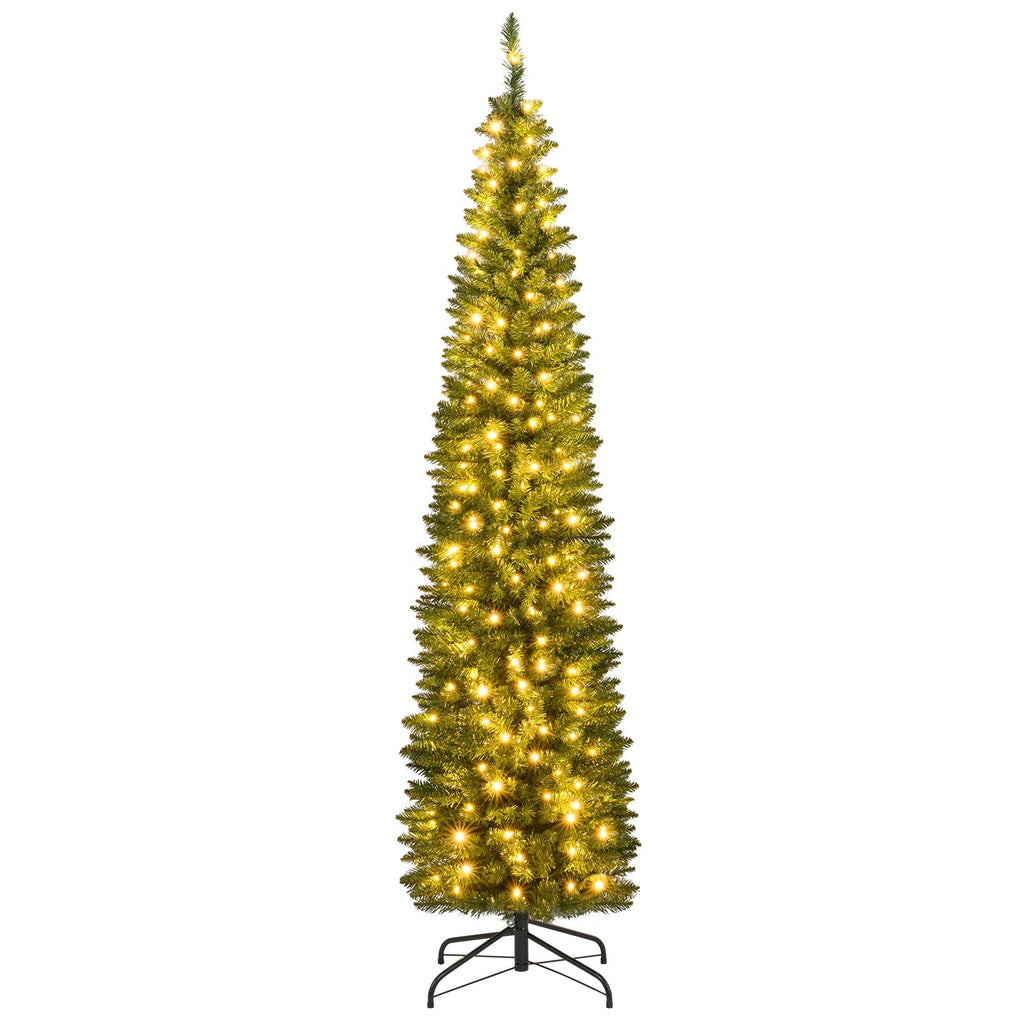 5/6/7/8/9 Feet Pre-lit Pencil Artificial Christmas Tree with 150/180/200//300/400 Warm White LED Lights