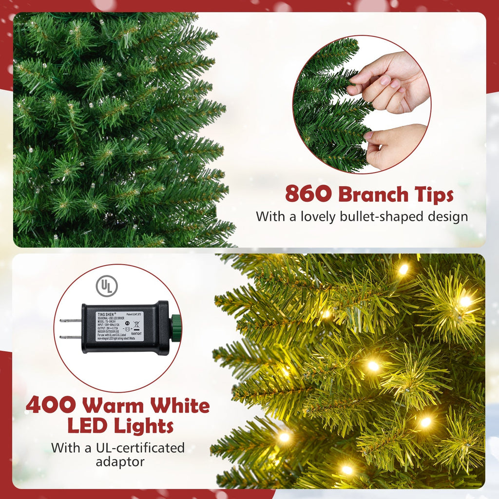 5/6/7/8/9 Feet Pre-lit Pencil Artificial Christmas Tree with 150/180/200//300/400 Warm White LED Lights