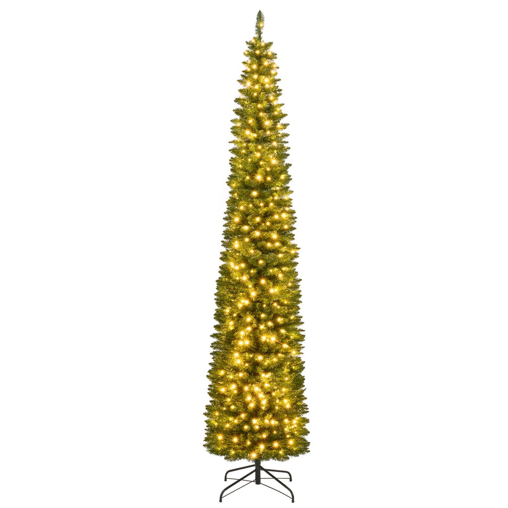5/6/7/8/9 Feet Pre-lit Pencil Artificial Christmas Tree with 150/180/200//300/400 Warm White LED Lights