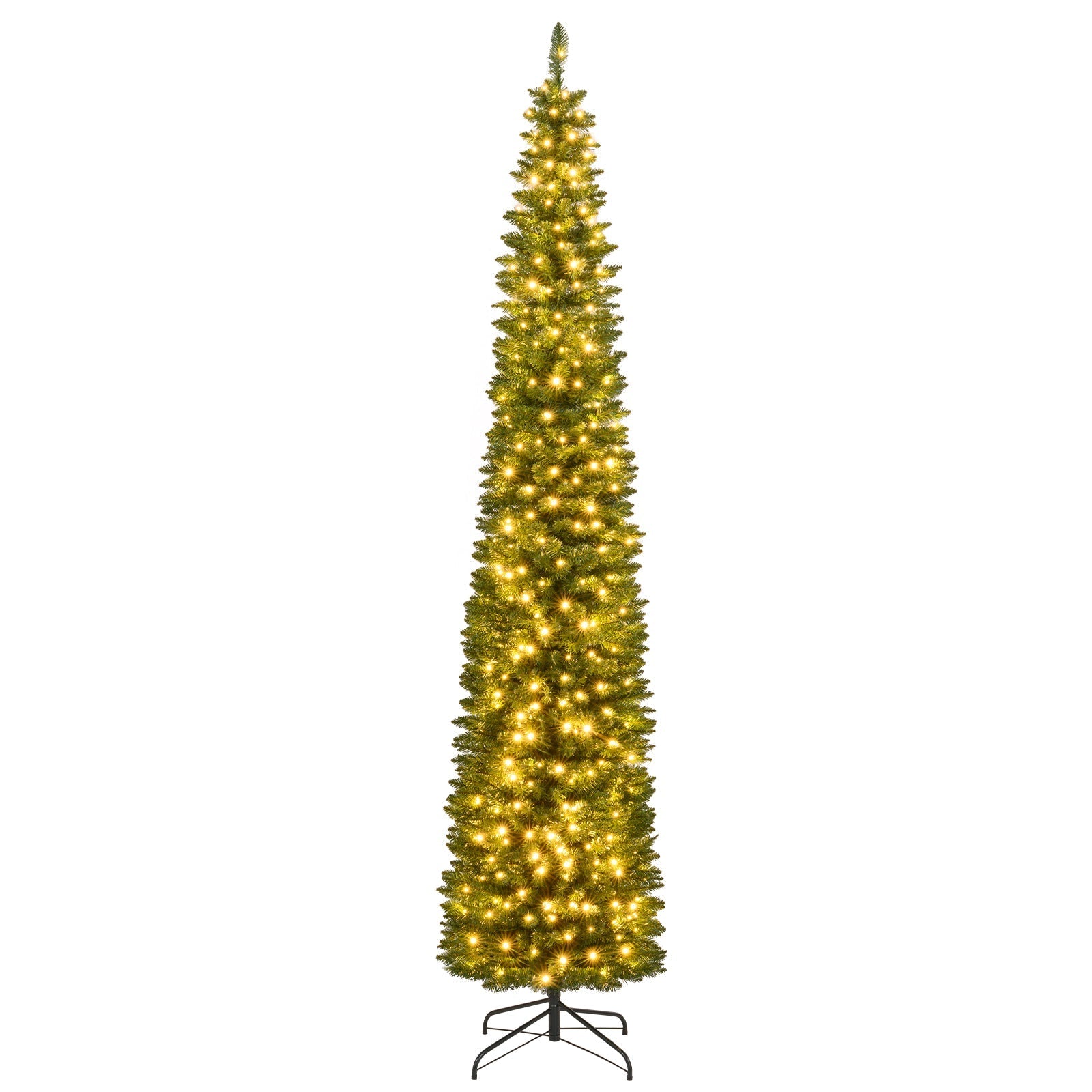 5/6/7/8/9 Feet Pre-lit Pencil Artificial Christmas Tree with 150/180/200//300/400 Warm White LED Lights