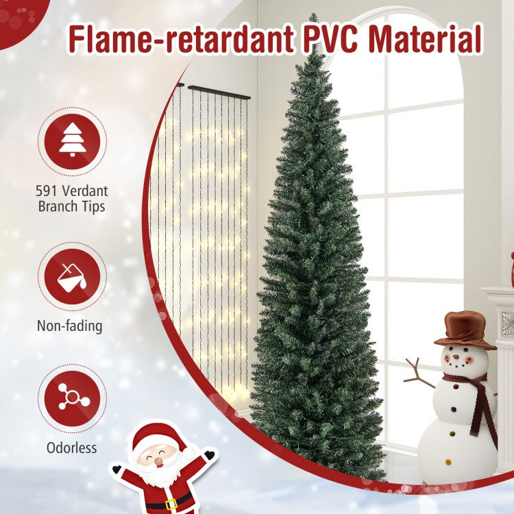 5/6/7/8/9 Feet Pre-lit Pencil Artificial Christmas Tree with 150/180/200//300/400 Warm White LED Lights