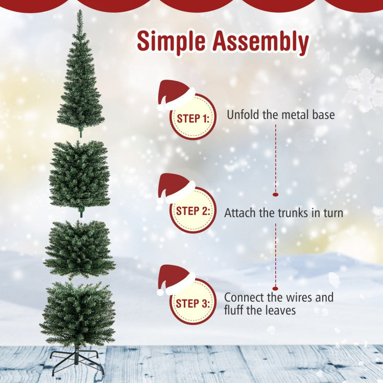 5/6/7/8/9 Feet Pre-lit Pencil Artificial Christmas Tree with 150/180/200//300/400 Warm White LED Lights