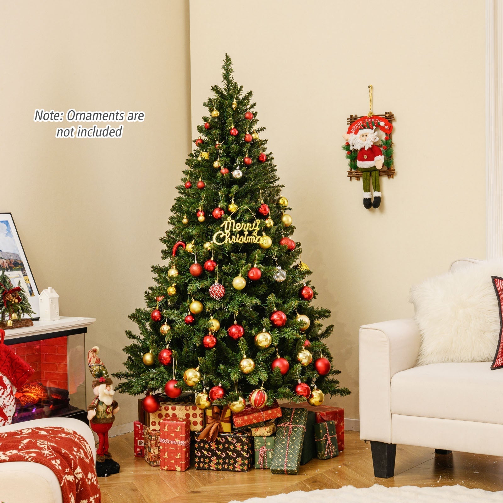 5/6/7 Feet Artificial Christmas Tree Hinged Xmas Tree with 7 Lighting Modes