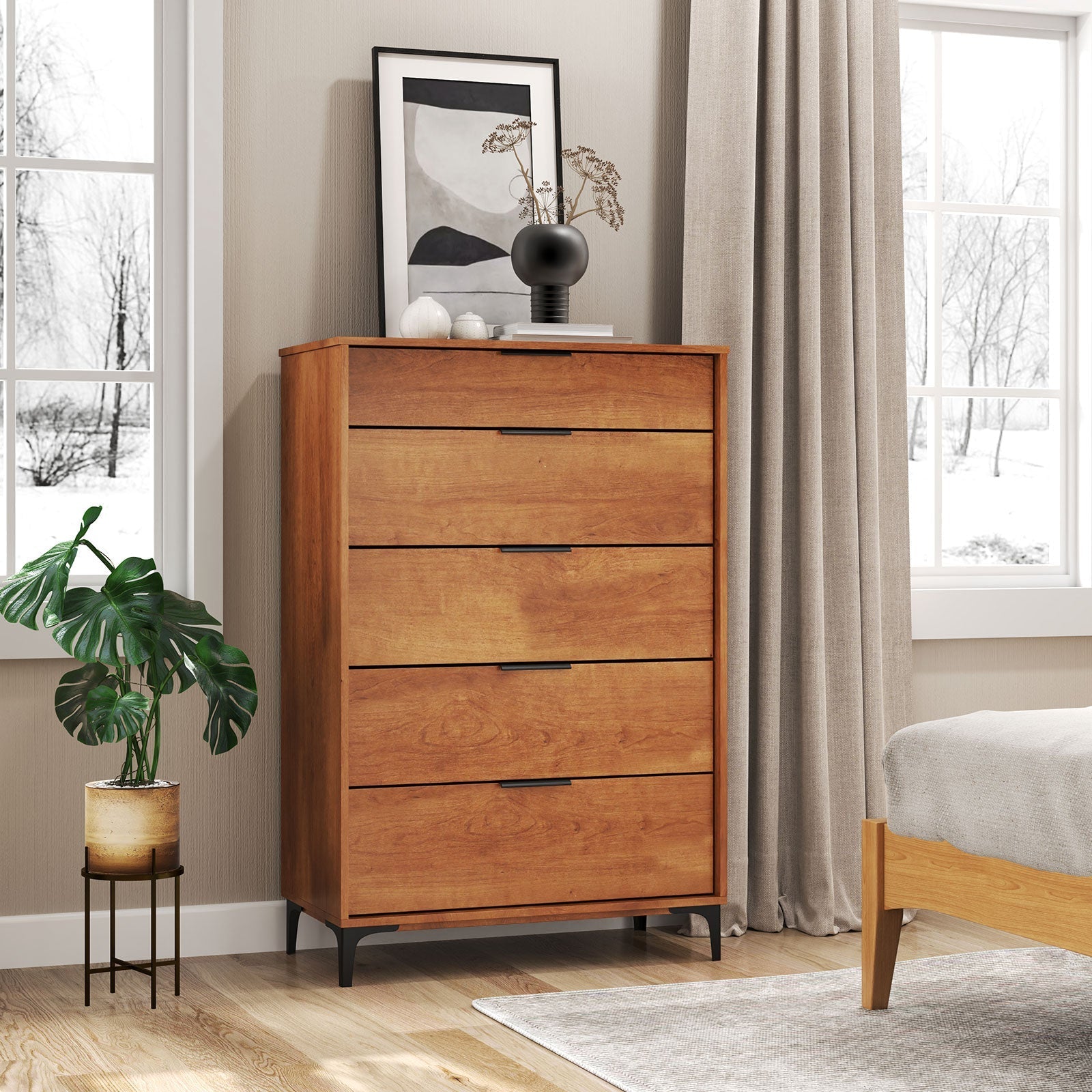 5-Drawer Dresser with Interlock System for Bedroom Living Room