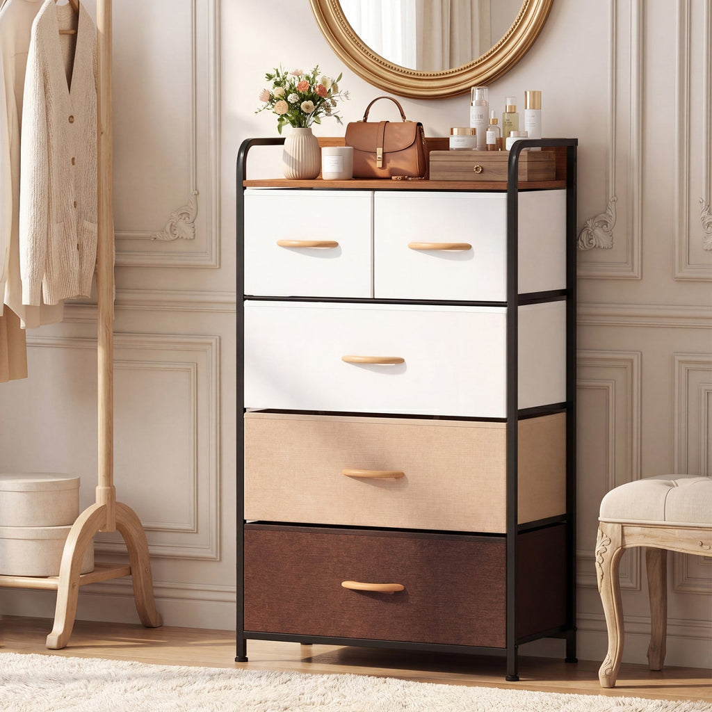 5-Drawer Fabric Dresser with Removable Bins