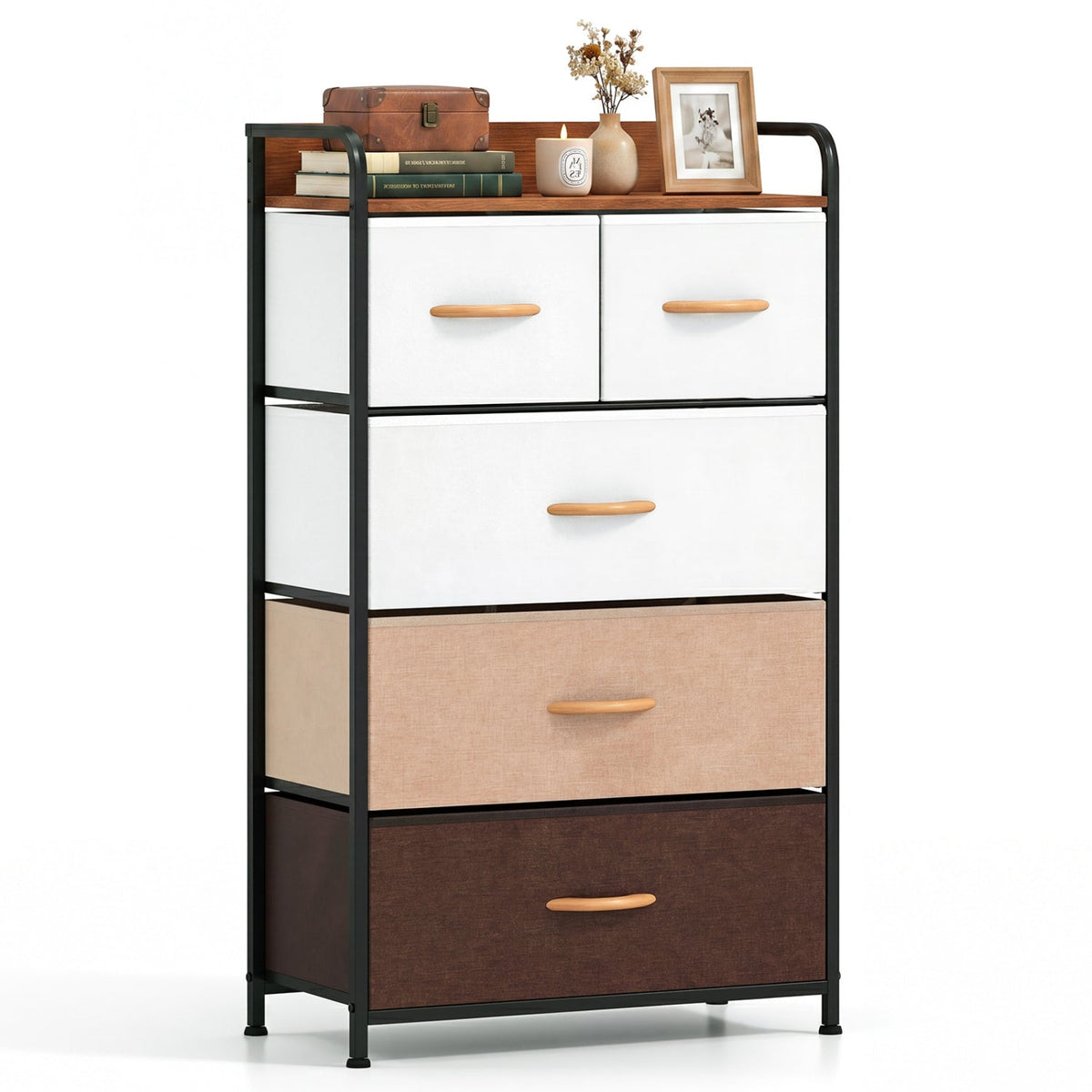 5-Drawer Fabric Dresser with Removable Bins