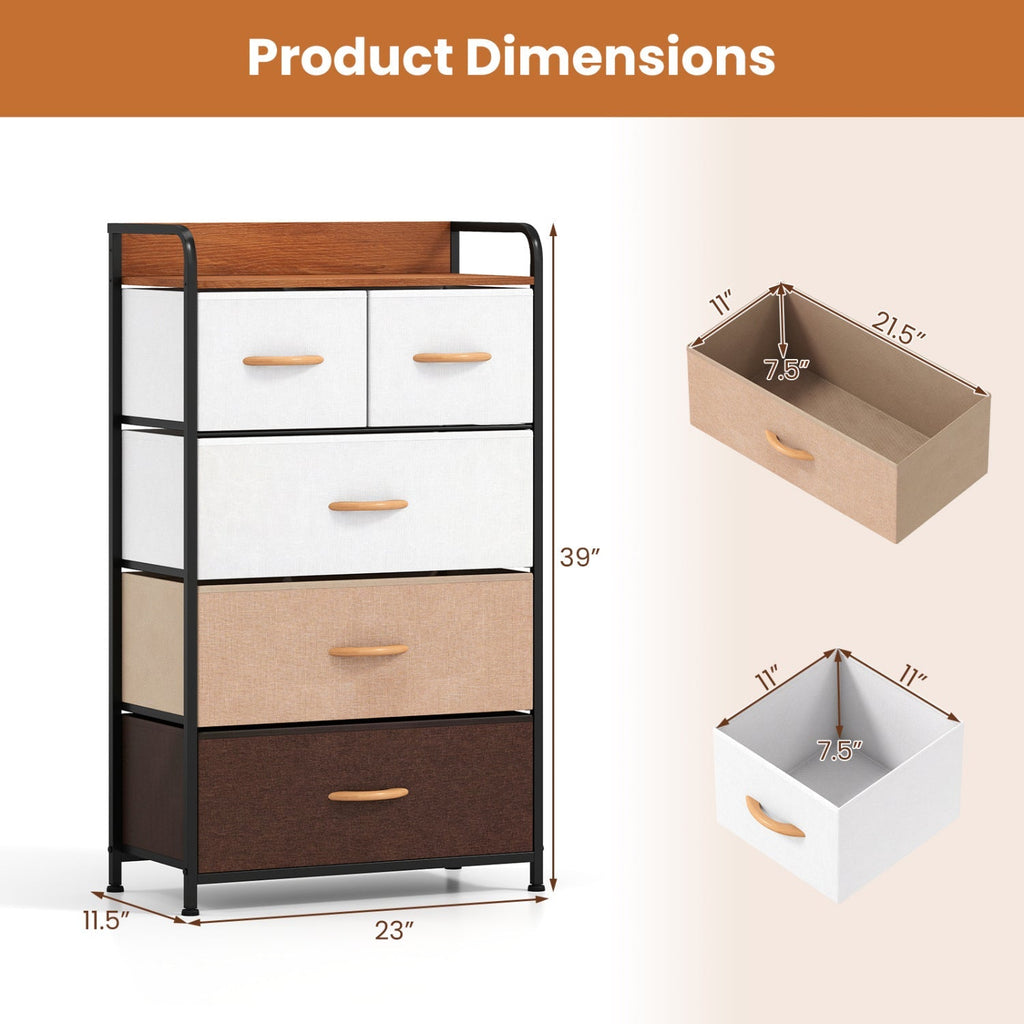 5-Drawer Fabric Dresser with Removable Bins