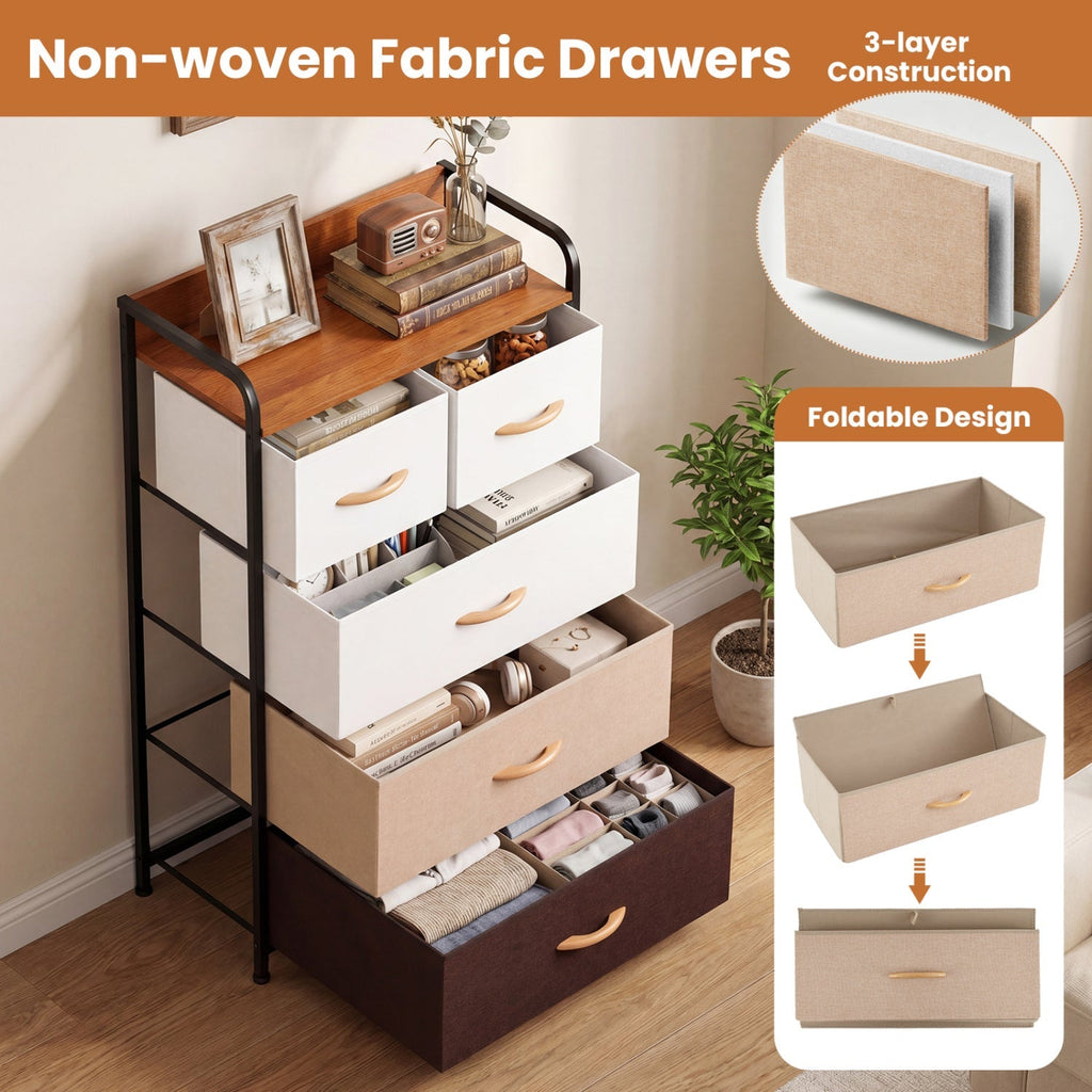 5-Drawer Fabric Dresser with Removable Bins