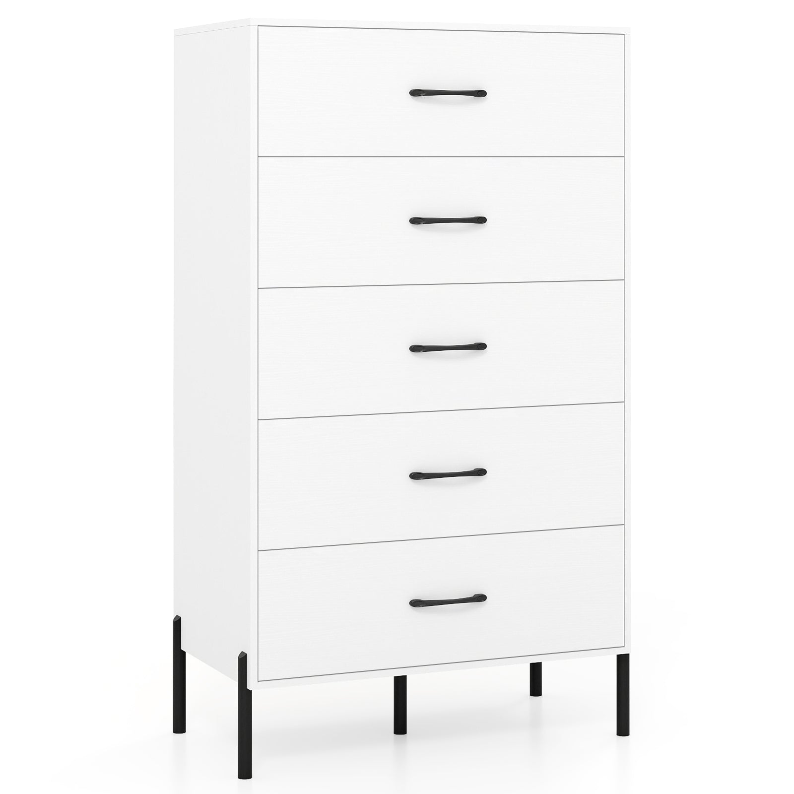 5-Drawer Modern Tall Chest of Drawers with Metal Legs-White