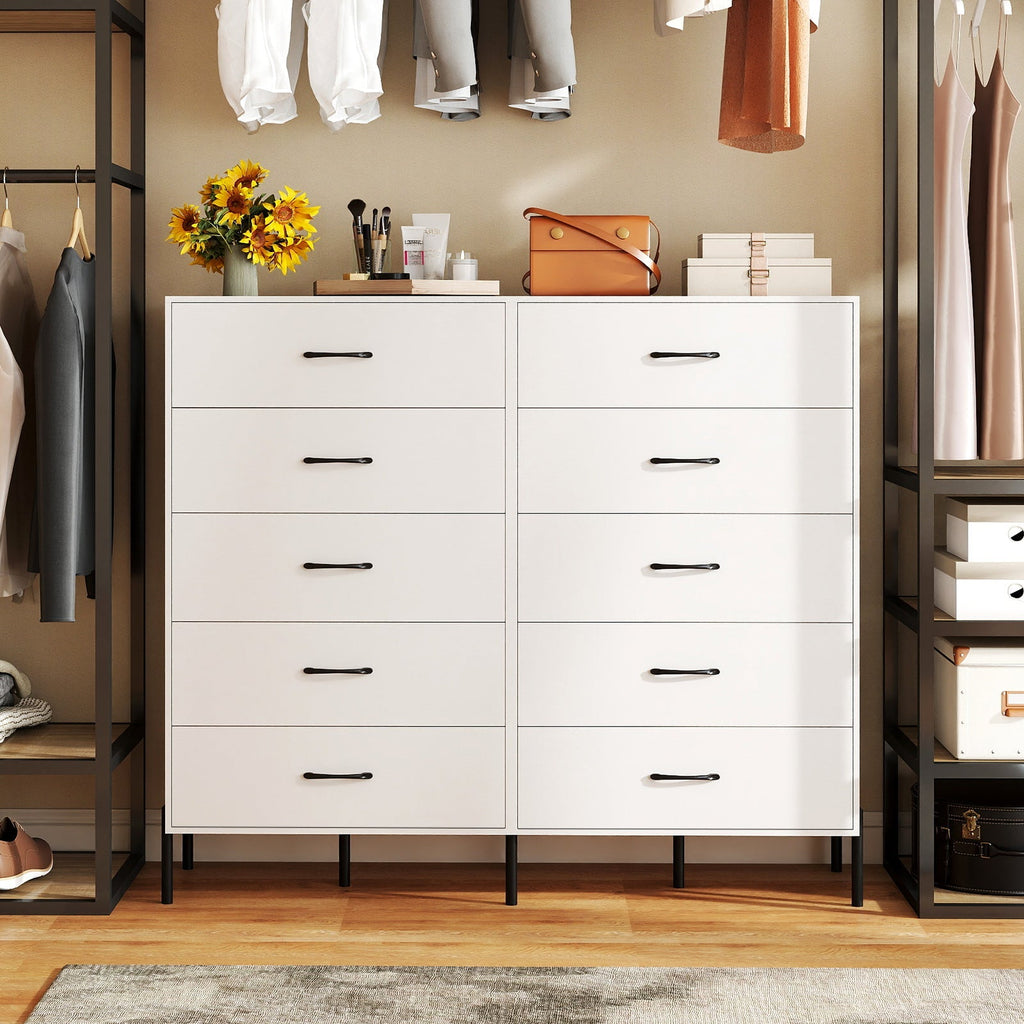 5-Drawer Modern Tall Chest of Drawers with Metal Legs-White