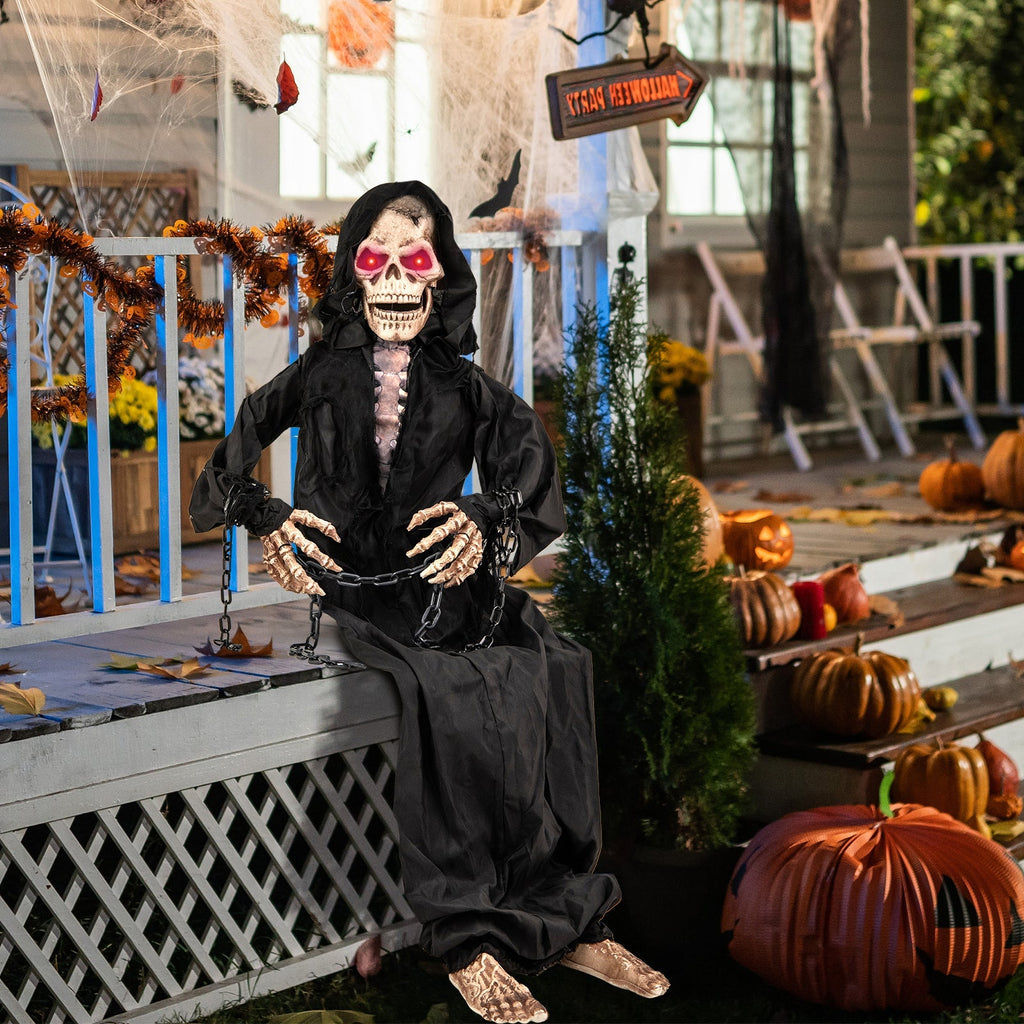 5 Feet Animated Halloween Sitting Reaper with Voice Greetings