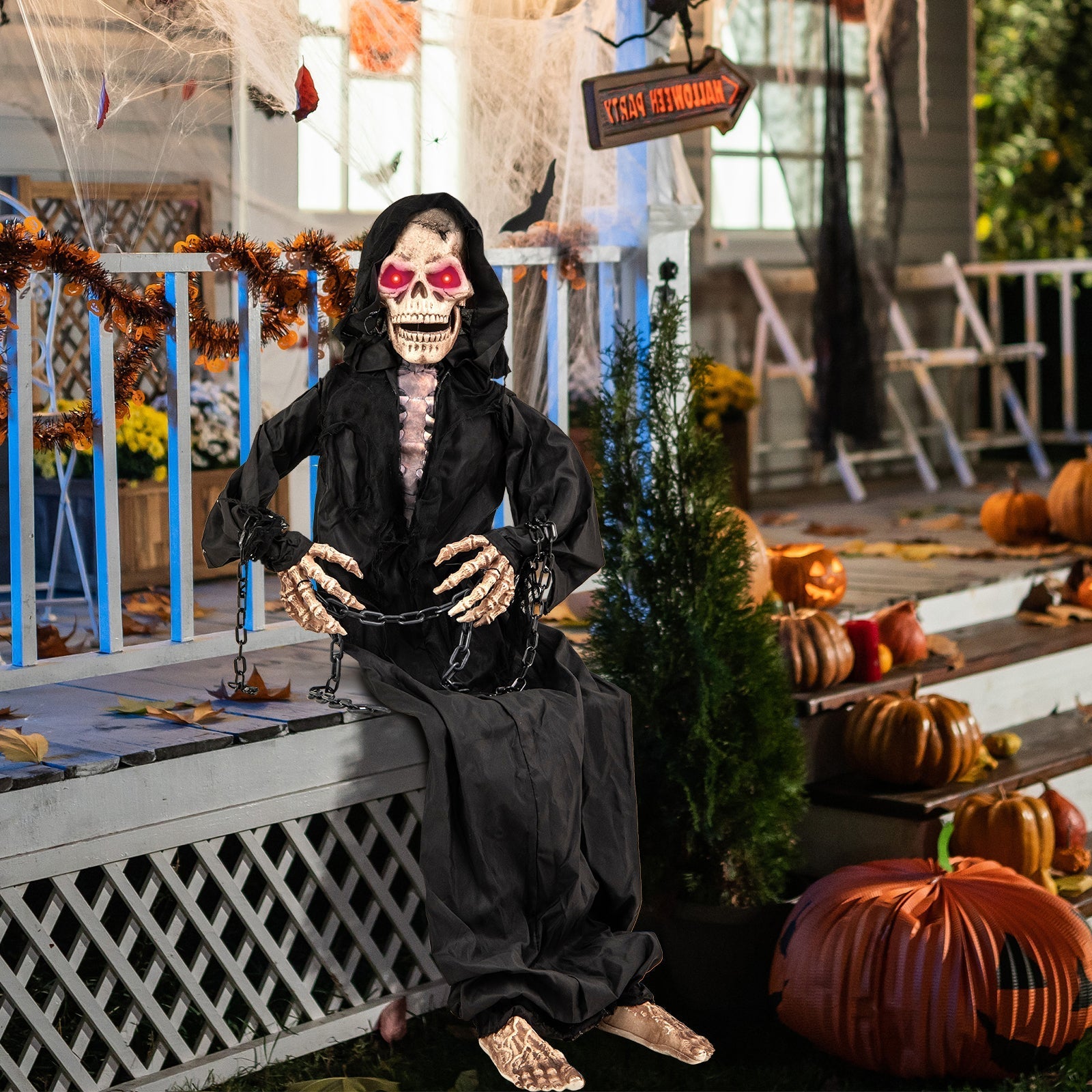 5 Feet Animated Halloween Sitting Reaper with Voice Greetings