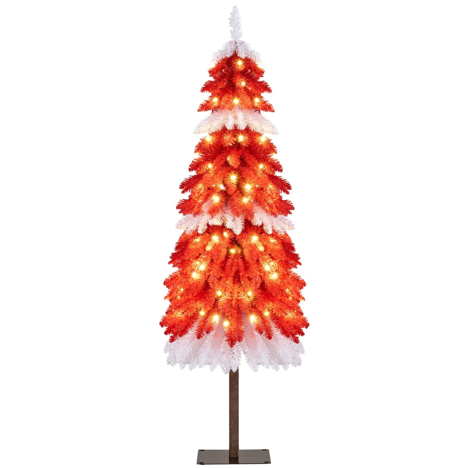 5 FT Artificial Christmas Tree Pre-lit Xmas Trees with 301 Red and White Branch Tips