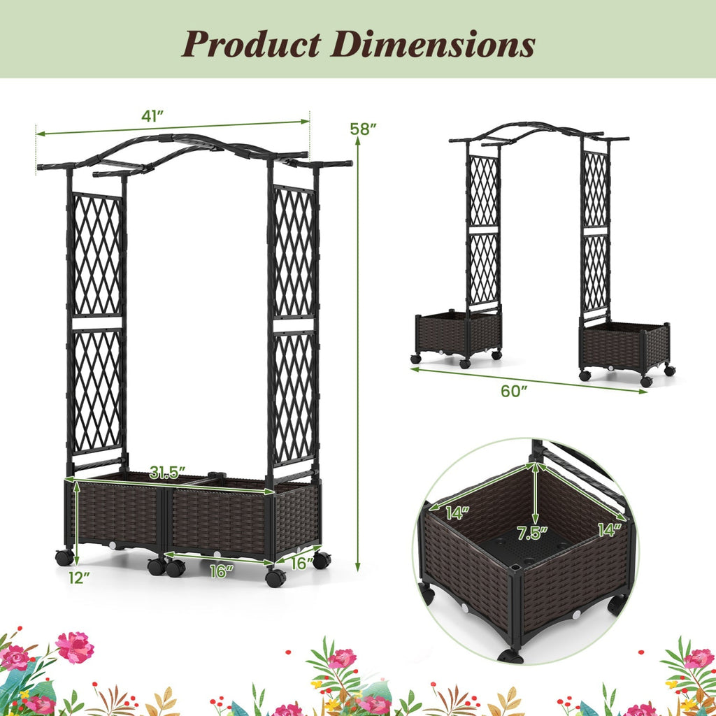 5 FT Self-Watering Planter Boxes with Lattice Trellis and Roof