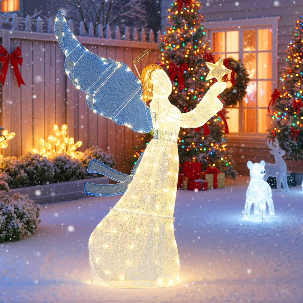 5 Feet Lighted Angel Christmas Decoration with Wings and Warm LED Lights