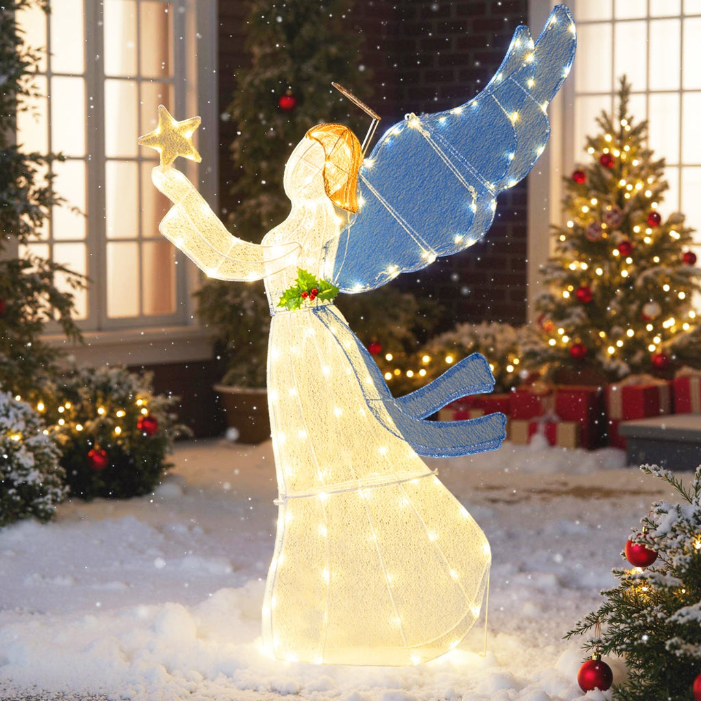 5 Feet Lighted Angel Christmas Decoration with Wings and Warm LED Lights