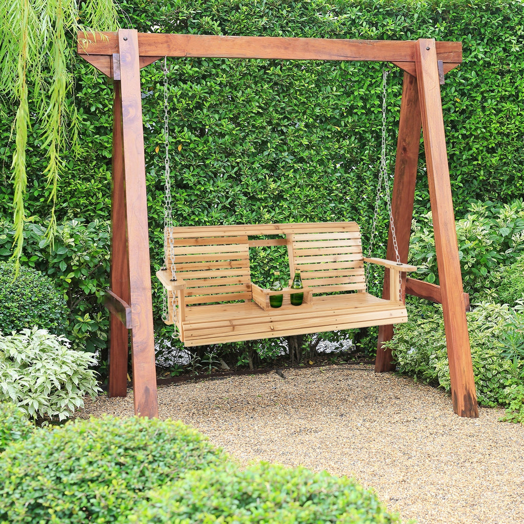 5 Feet Porch Swing Chair with Adjustable Chains and Foldable Cup Holders
