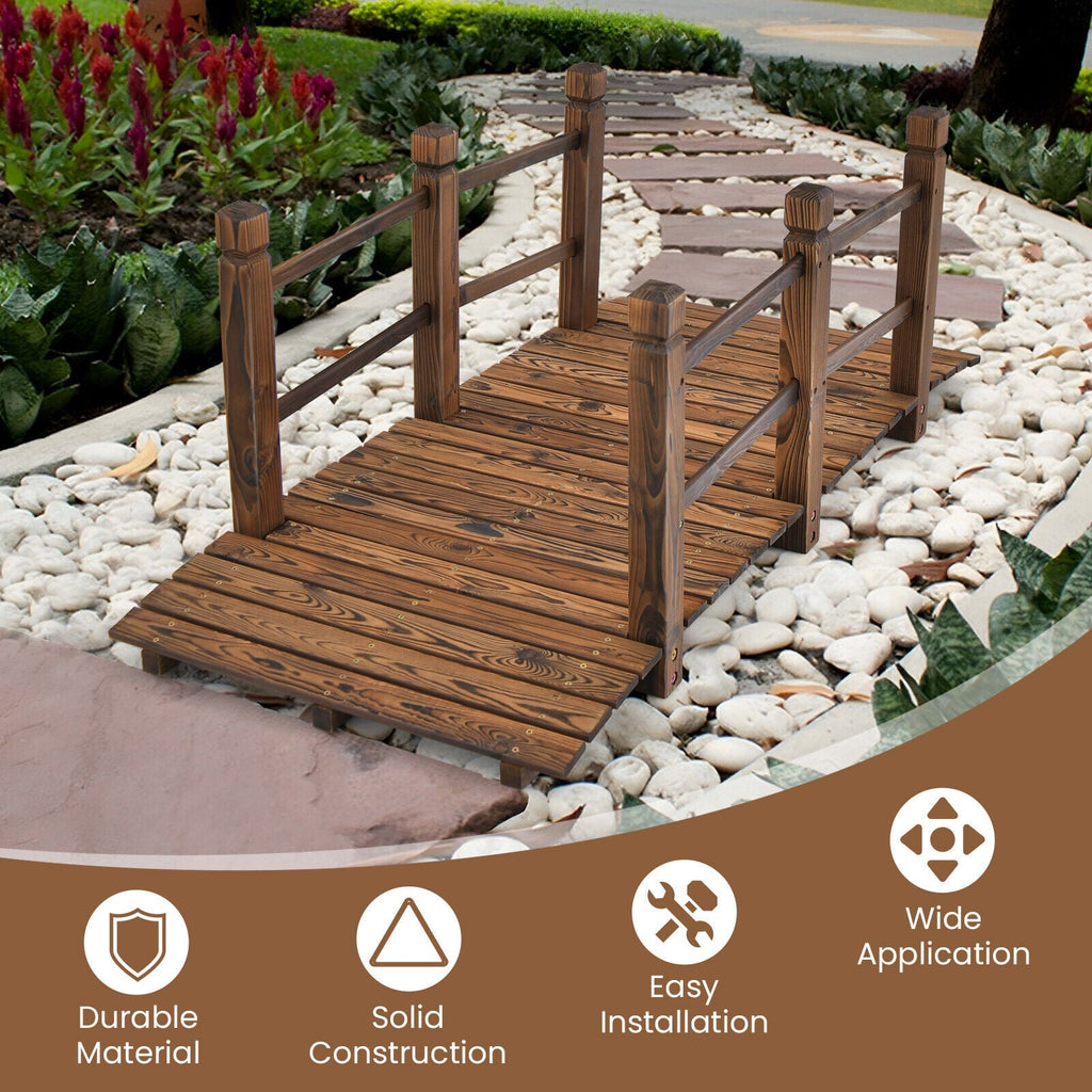 5 Feet Wooden Garden Bridge with Safety Rails