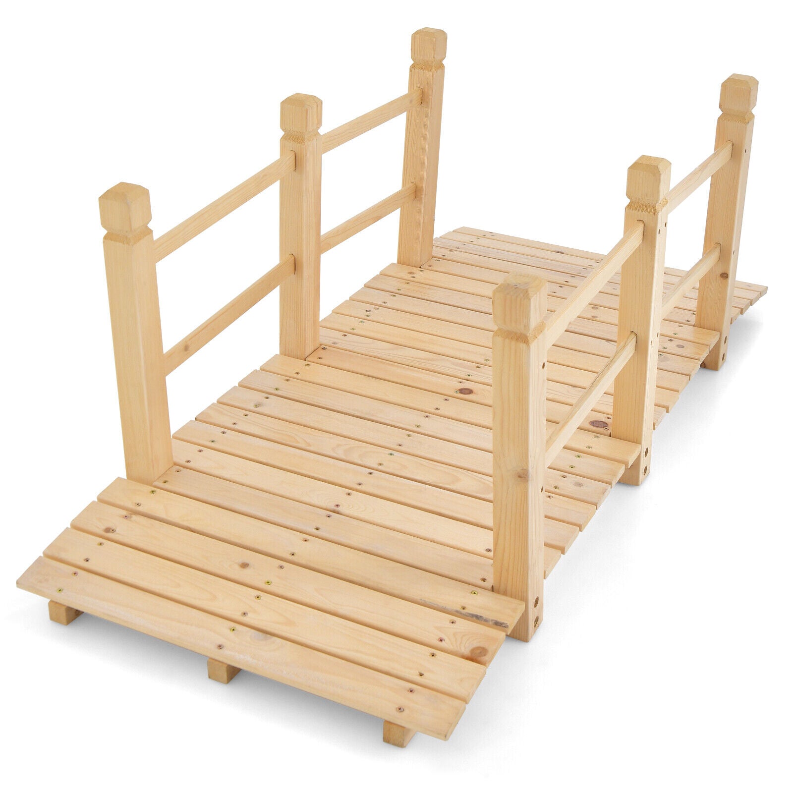 5 Feet Wooden Garden Bridge with Safety Rails