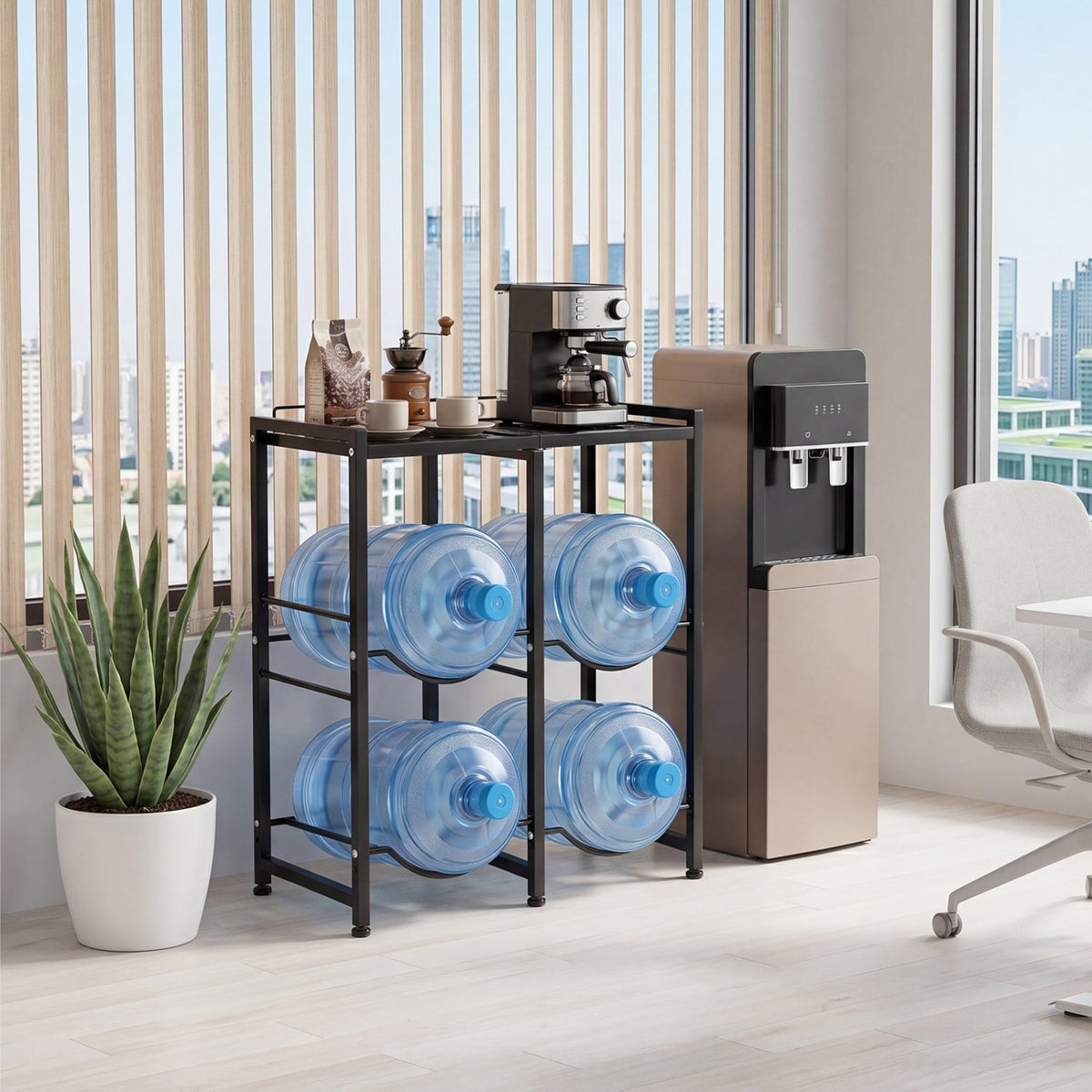 5 Gallon Water Jug Holder for 4 Bottles with Storage Shelf