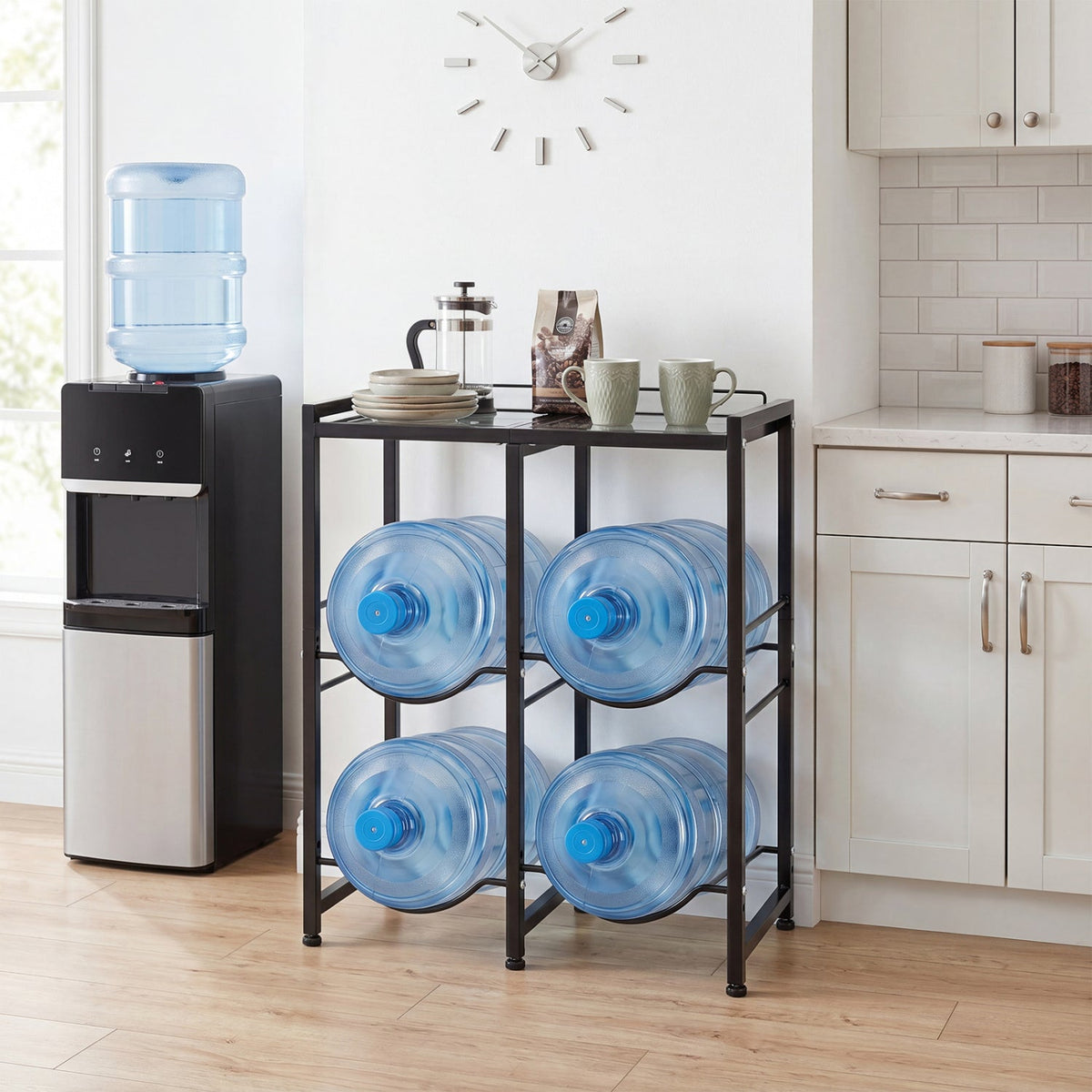 5 Gallon Water Jug Holder for 4 Bottles with Storage Shelf