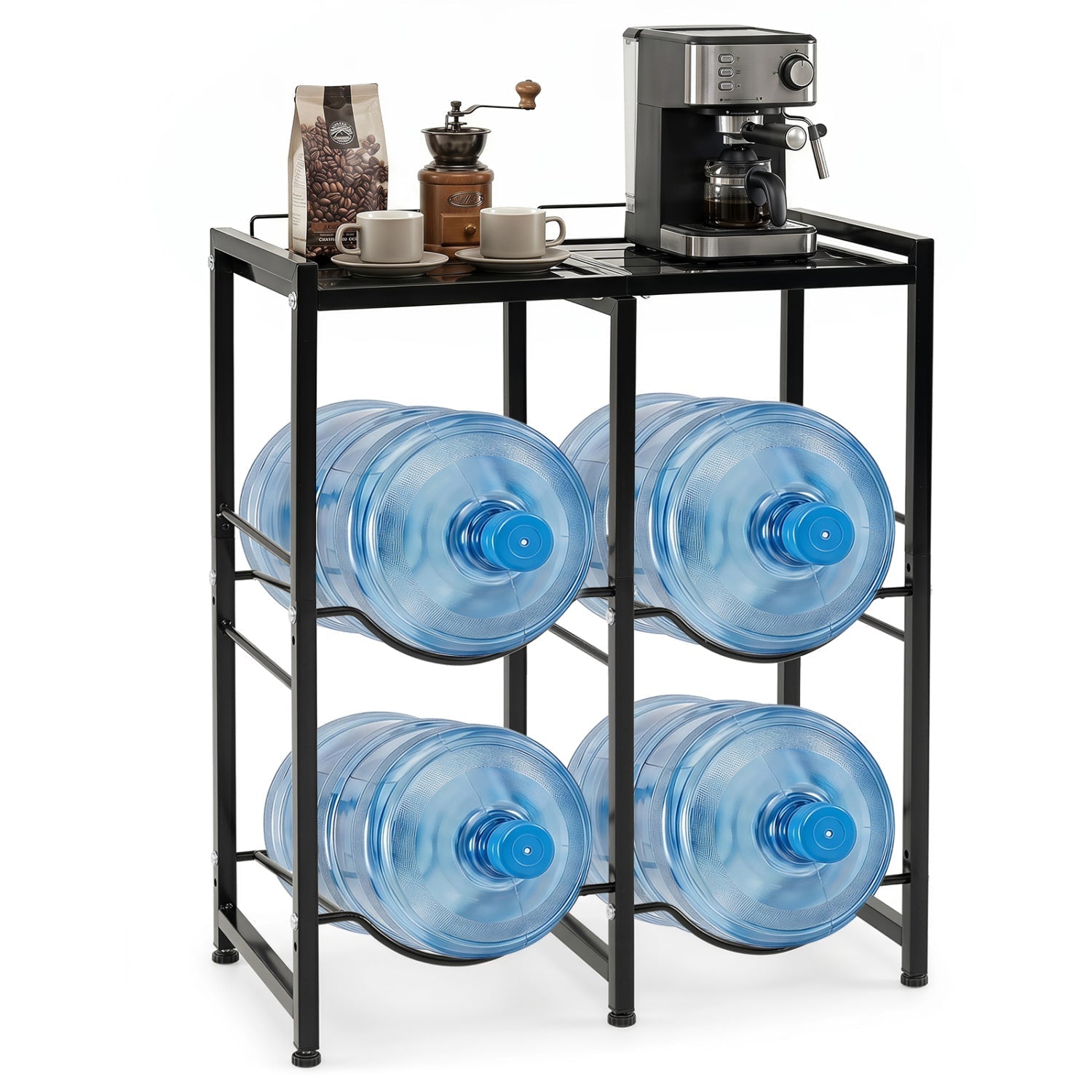 5 Gallon Water Jug Holder for 4 Bottles with Storage Shelf