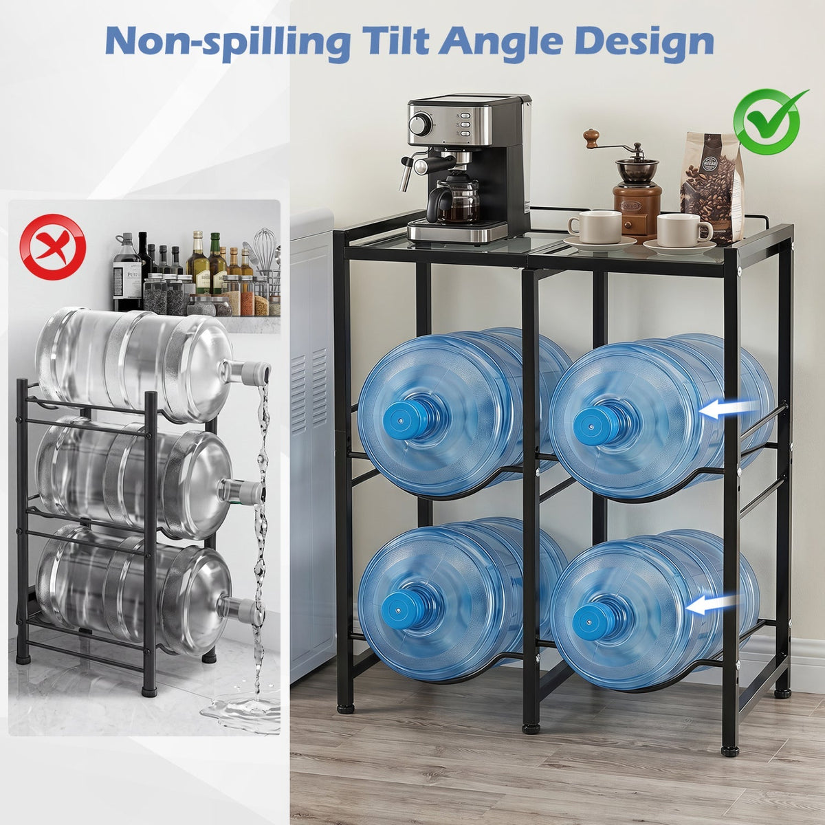 5 Gallon Water Jug Holder for 4 Bottles with Storage Shelf