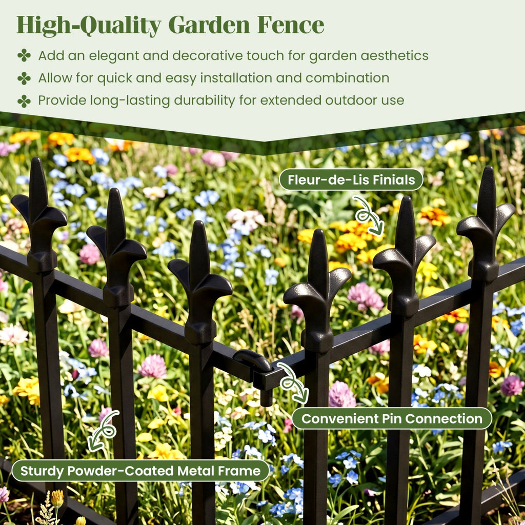 Decorative Metal Garden Fence 5-Pack or 10-Pack No-Dig