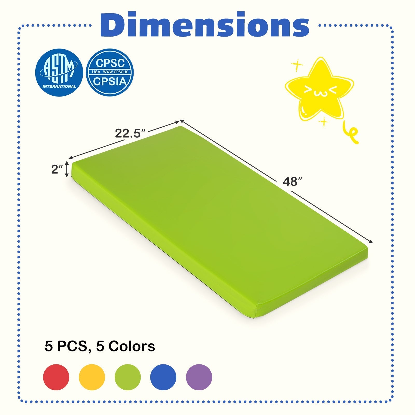 5 Pack 2 Inch Toddler Thick Rainbow Rest Nap Mats