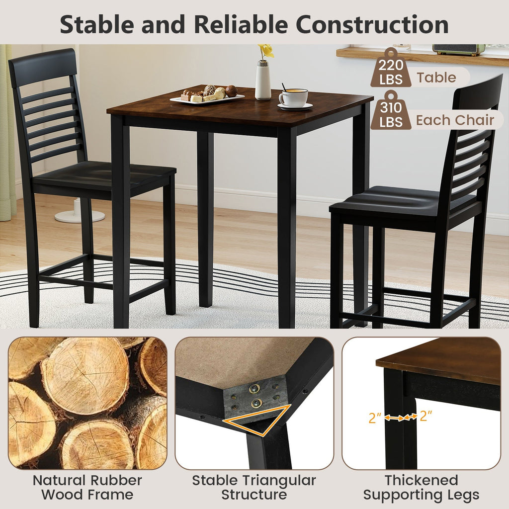 5-Piece Counter-Height Dining Table Set with Rubber Wood Frame and Footrest