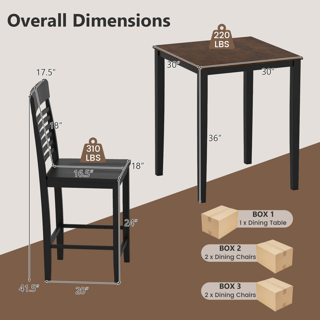 5-Piece Counter-Height Dining Table Set with Rubber Wood Frame and Footrest